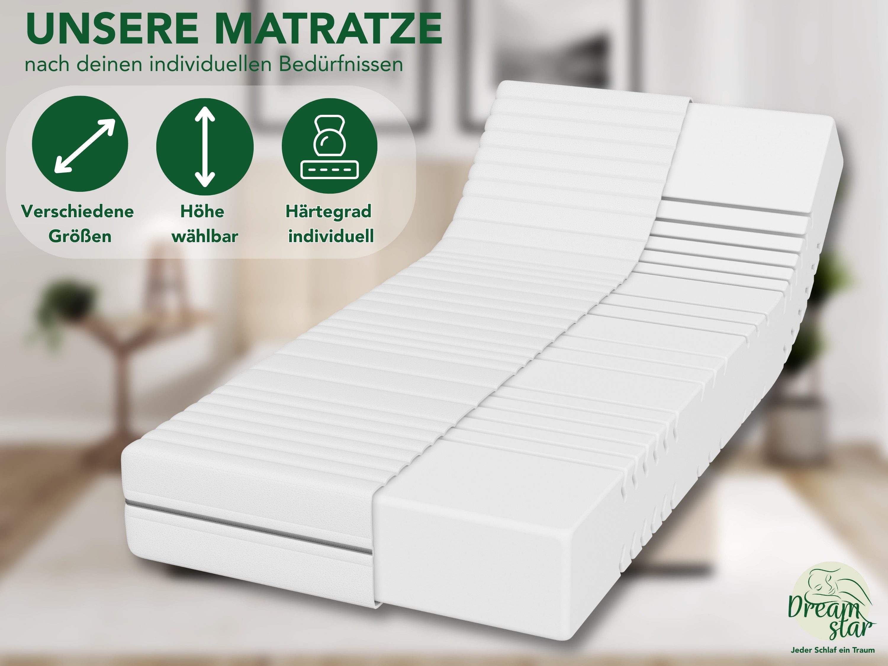 Kaltschaummatratze 7-Zonen Matratze Silber - H2, H3 & H4, Dreamstar, 24 cm hoch, verschiedene Größen & Härtegrade - atmungsaktiv, allergikergeeignet
