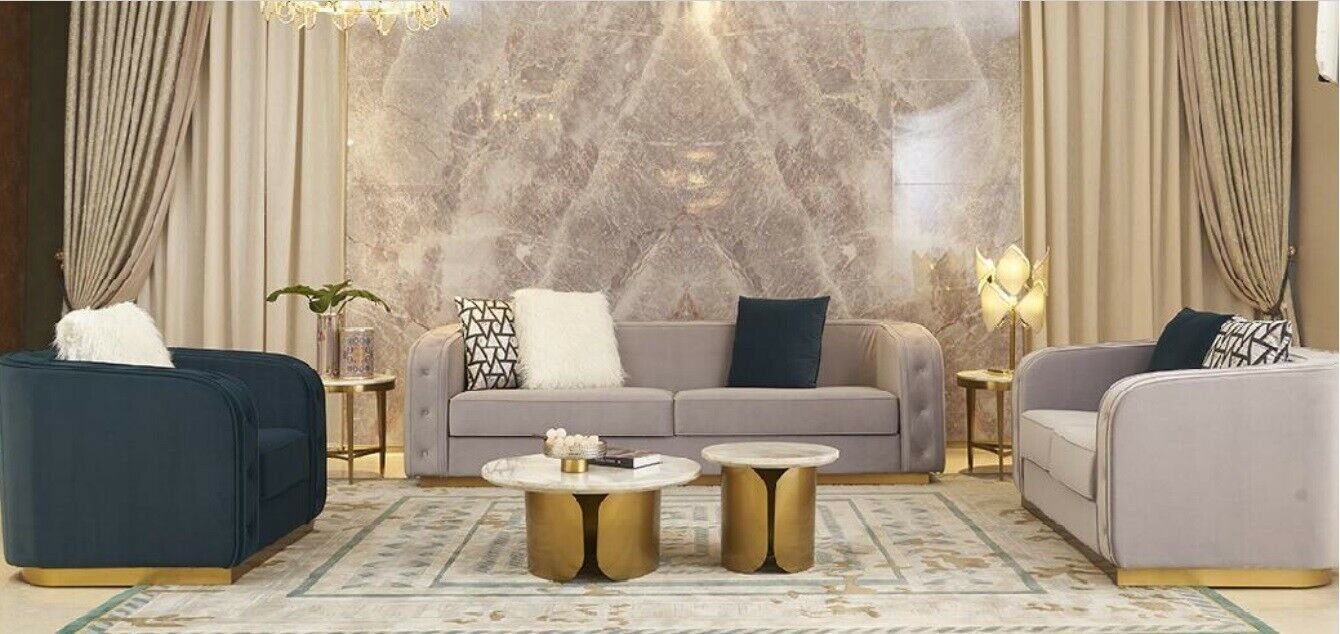 luxus Sofas, Couchgarnitur in Europe JVmoebel mit Sofa Edelstahlfüßen Moderne Made