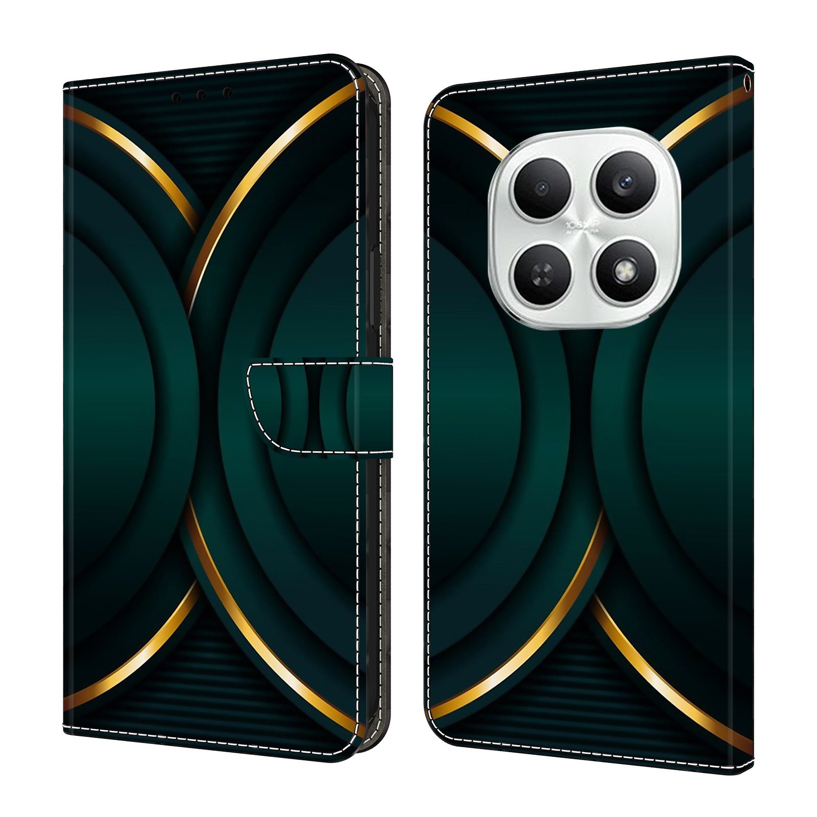 CLM-Tech Handytasche für Xiaomi Redmi Note 15 5G Klapphülle aus PU Leder (goldener Rand Kontur, 1-tlg., Flip Case), Magnetverschluss, Standfunktion und Kartenfächer