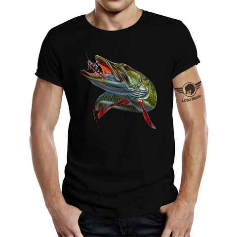 LOBO NEGRO® T-Shirt als Geschenk für Angler und Fischer: Hecht Color