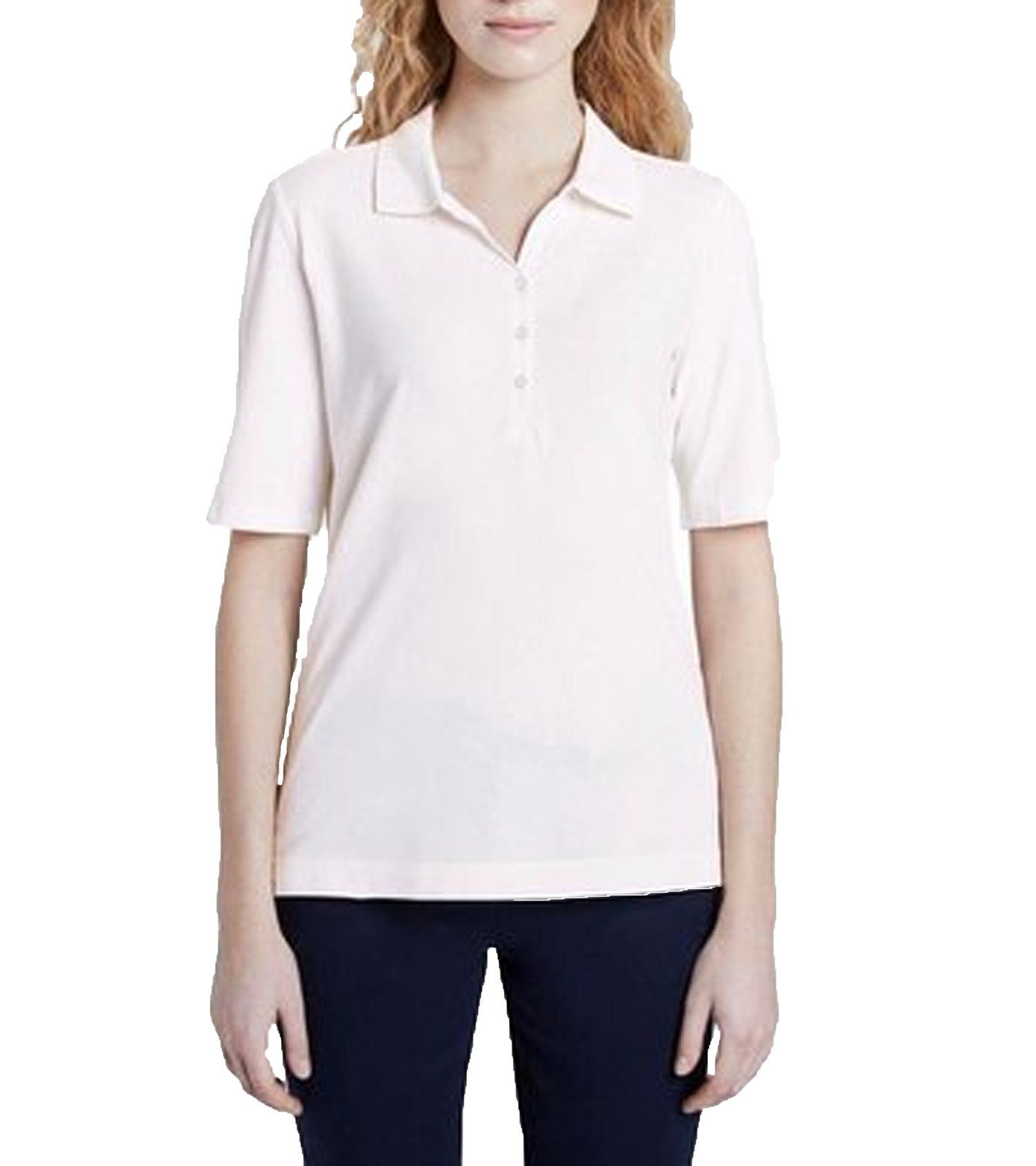 TOM TAILOR Rundhalsshirt »TOM TAILOR Polo-Shirt modisches Damen Shirt mit  Umlegkragen und Knopfleiste Freizeit-Shirt Weiß« online kaufen | OTTO