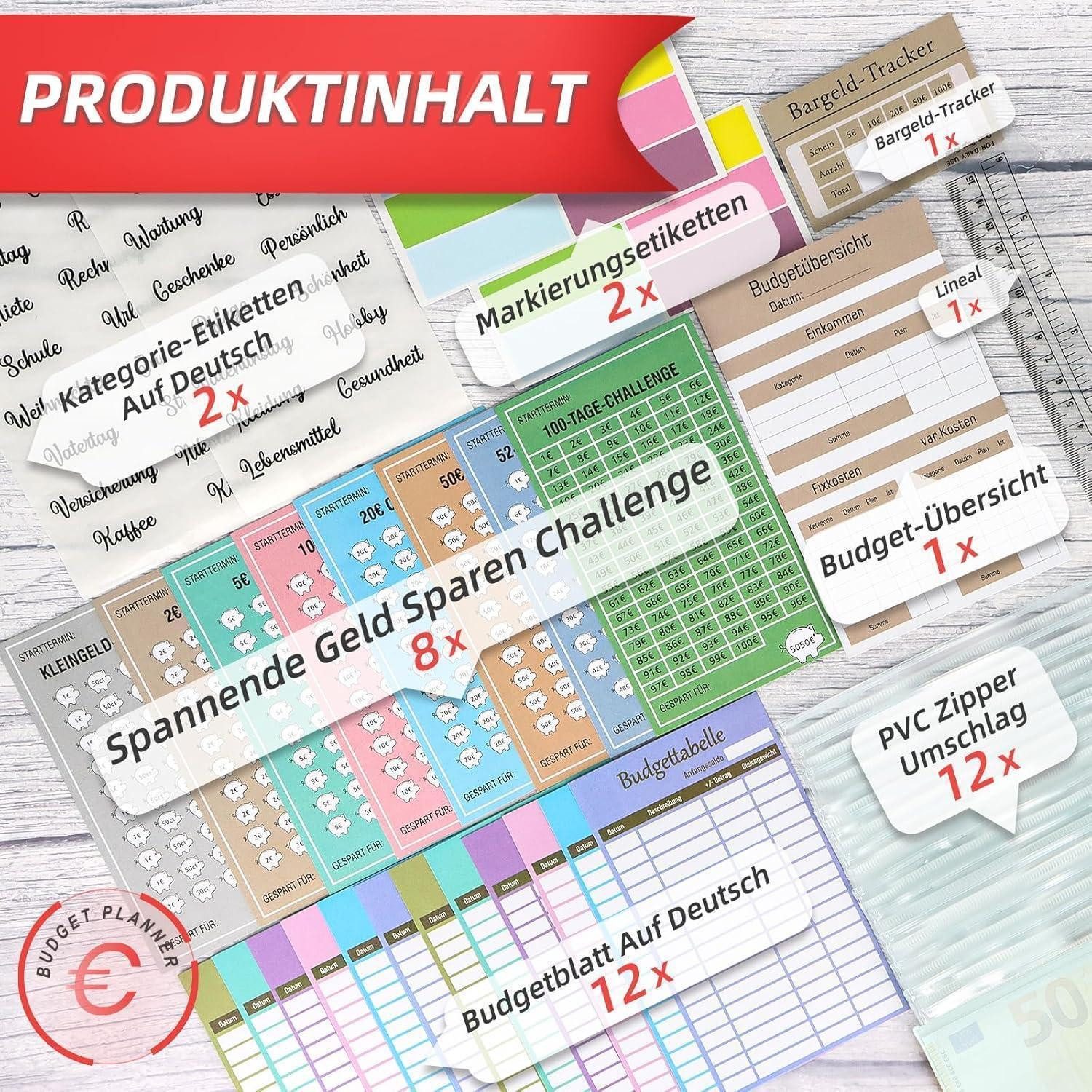 LuxusKollektion Ringbuchmappe Budget Planner Deutsch mit 8 Sparchallenges A6 Haushaltsbuch