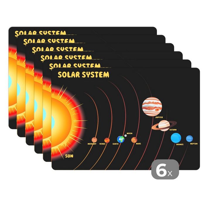 Platzset Illustration eines einfachen Sonnensystems mit auffälliger Sonne MuchoWow (6-St) Platzset Platzdecken Platzmatte Tischmatten Schmutzabweisend