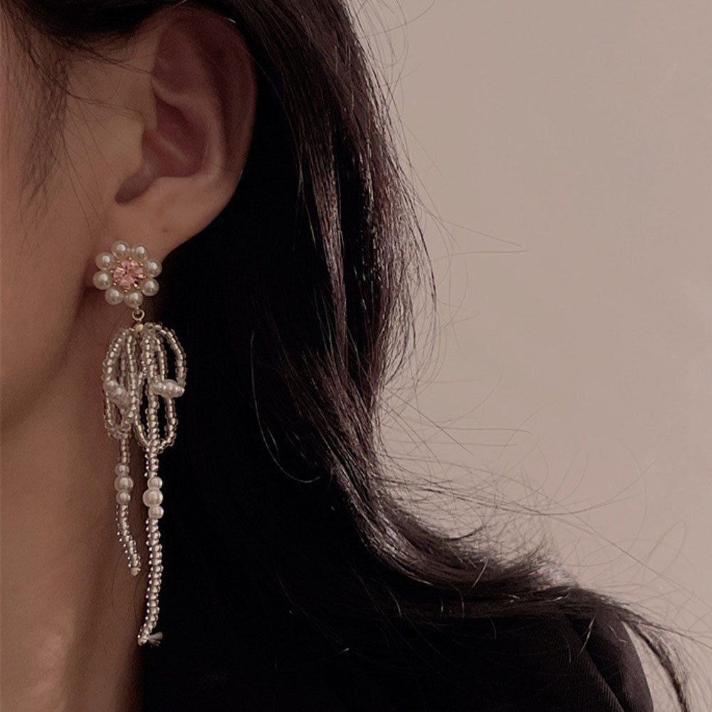 AUzzO~ Paar Ohrhänger Paar Damen Ohrringe Braut Accessoires Elegante Quaste PerlenOhrstecker, Anhänger Ohrringe