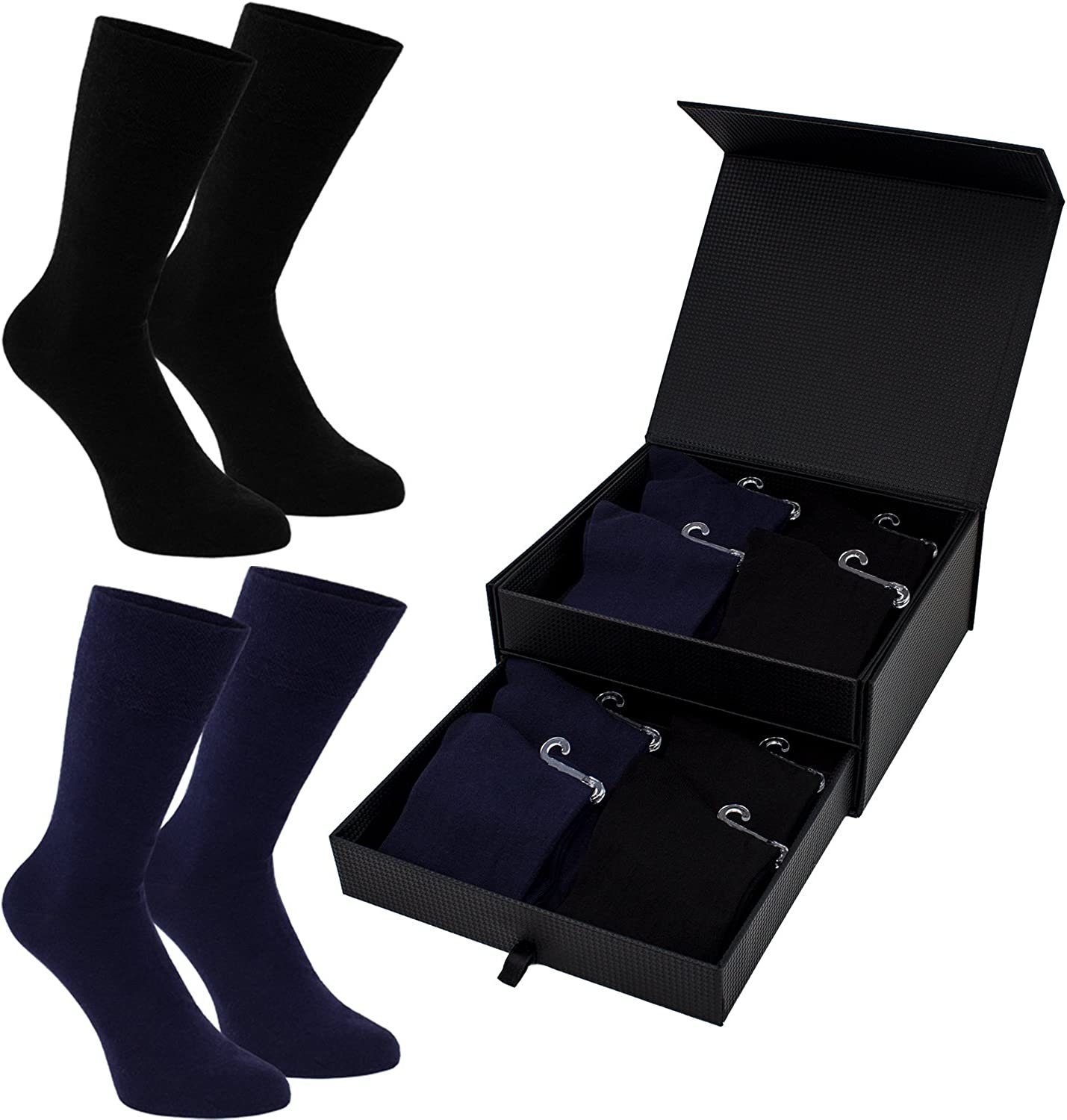 BRUBAKER Socken Herren Socken - Lenzing Modal - Schwarz, Dunkelblau - Premium Qualität (Business Socken, 8-Paar, Größe 41-46) Lange Herrensocken in Geschenk Box - Weich und Bequem