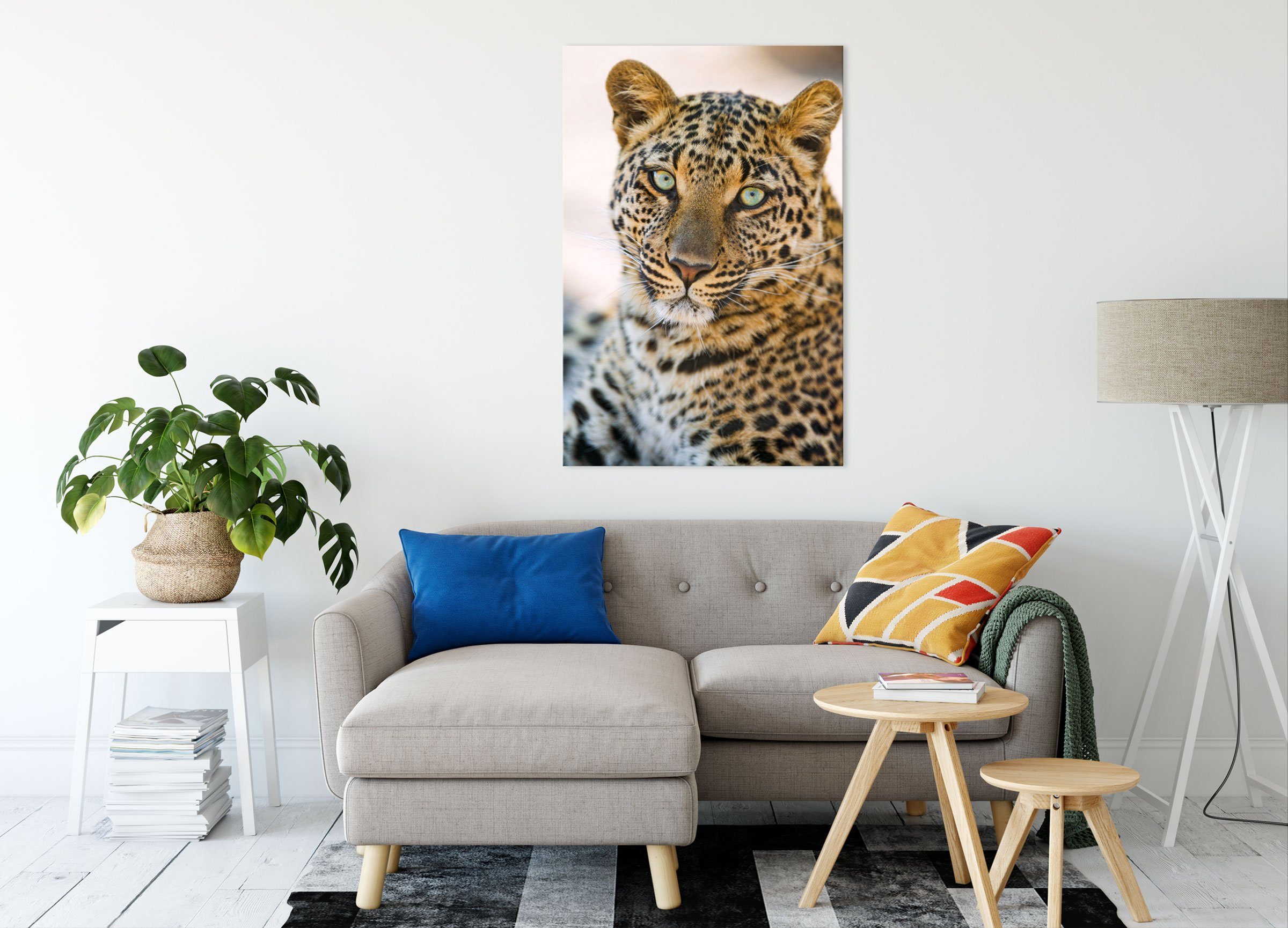 Leinwandbild Pixxprint (1 fertig Zackenaufhänger schöner Leinwandbild Leopard, St), bespannt, schöner inkl. Leopard