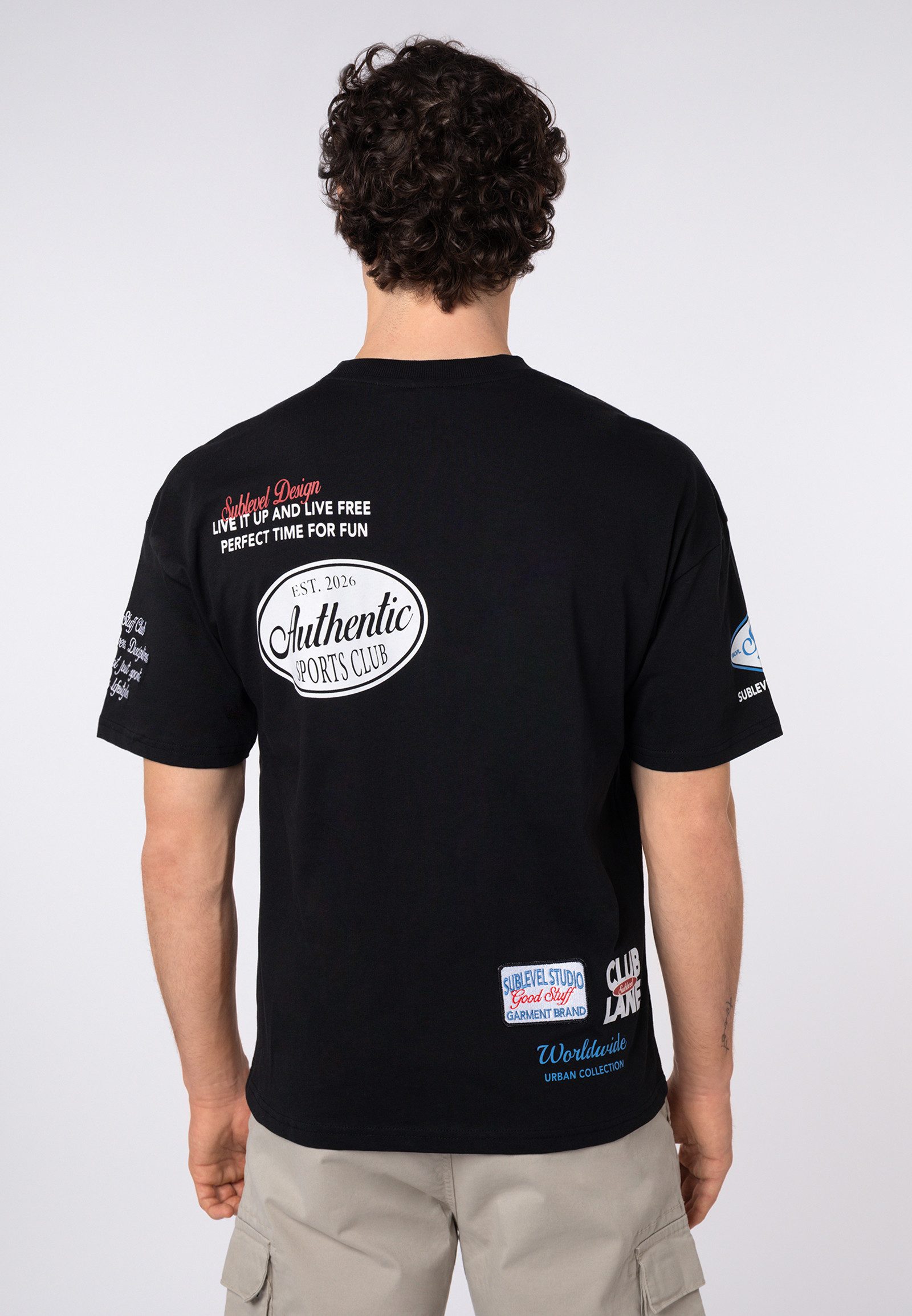 SUBLEVEL T-Shirt Herren Baumwoll T-Shirt bestickt Oversized Shirt mit Stickereien, Baumwolle