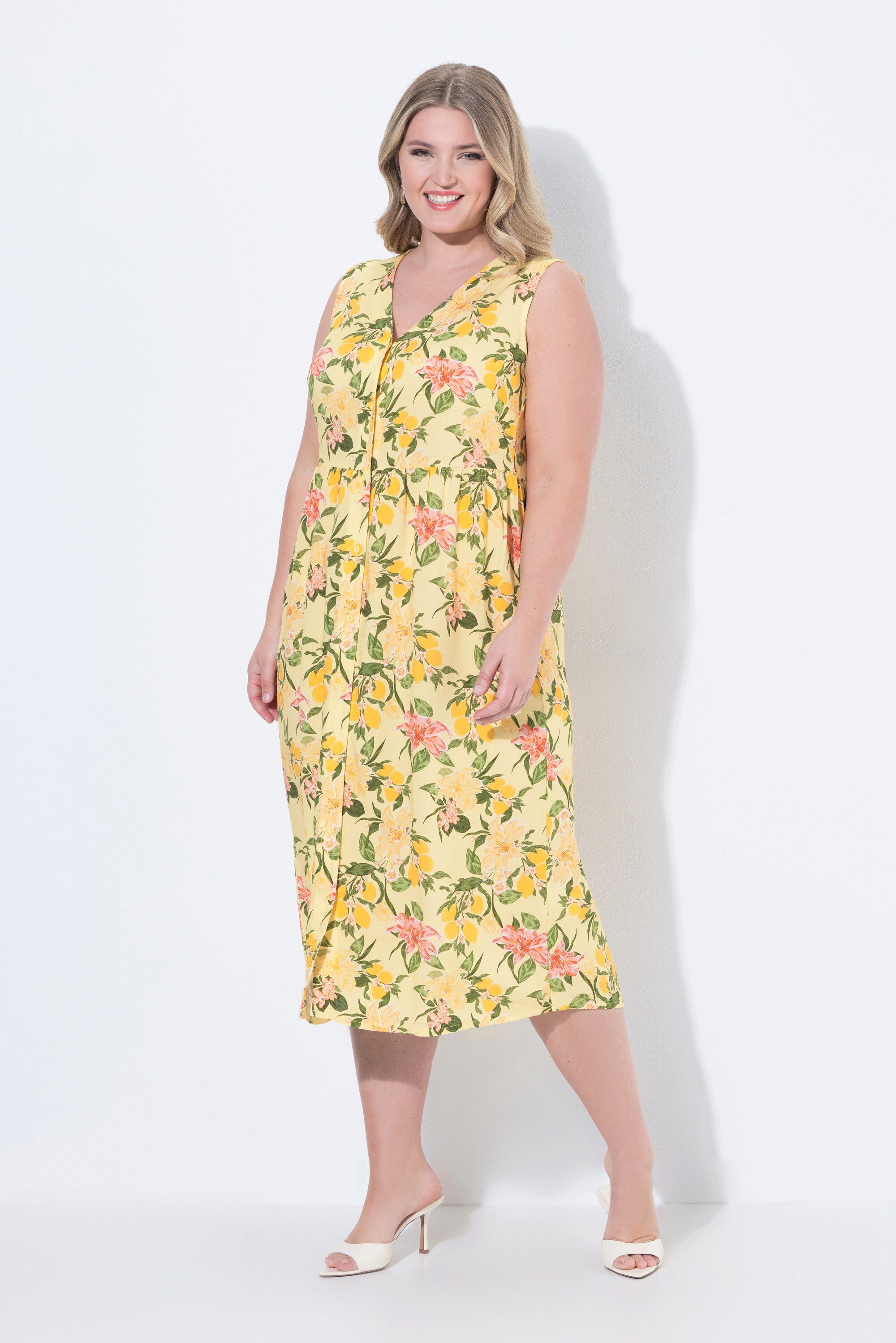 MIAMODA Jerseykleid Midikleid ärmellose A-Linie Zitronen-Muster