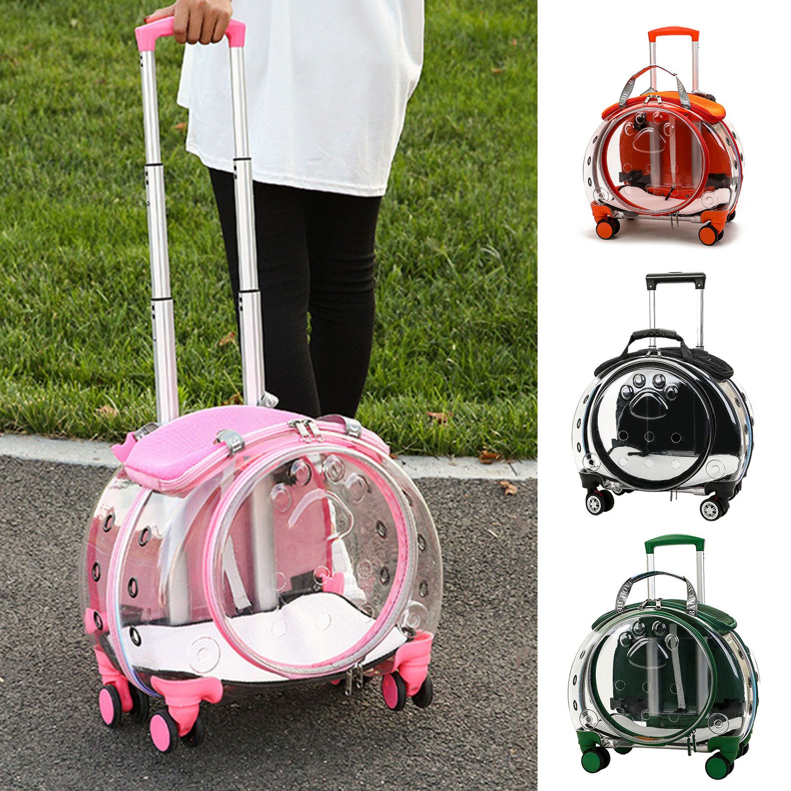 Rutaqian Tiertransporttasche Tiertransporttasche, Katzentransportbox transparent 43x30x40 cm bis 5 kg, Transporttasche für Kleine Hunde mit Lüftung und Teleskopgriff