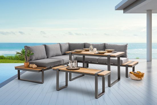 riessambiente Sitzgruppe »TAMPA LOUNGE 240cm grau / natur«, (3tlg