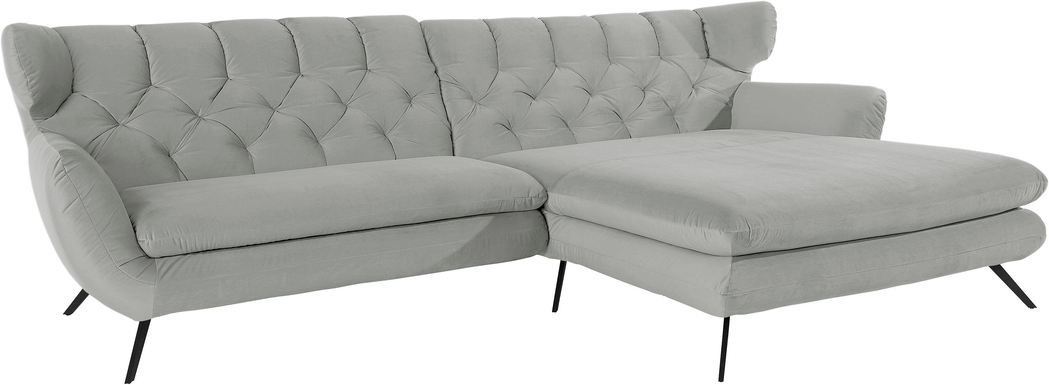 3C Candy Ecksofa Beatrice Designsofa in moderner Retrooptik, bequem und extravagant, mit Rückensteppung im Rautenmuster, Ohrenbacken Optik, L-Form