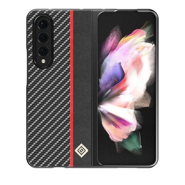 Wigento Handyhülle Für Samsung Galaxy Z Fold4 5G Carbon Kunststoff Handy Tasche Hülle Etuis Schwarz