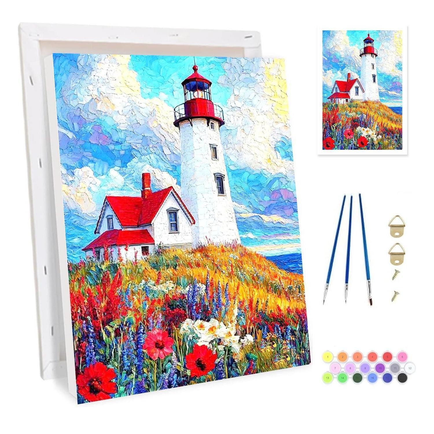 LuxusKollektion Malen nach Zahlen Malen nach Zahlen Leuchtturm mit Rahmen 20x30 (4-St)