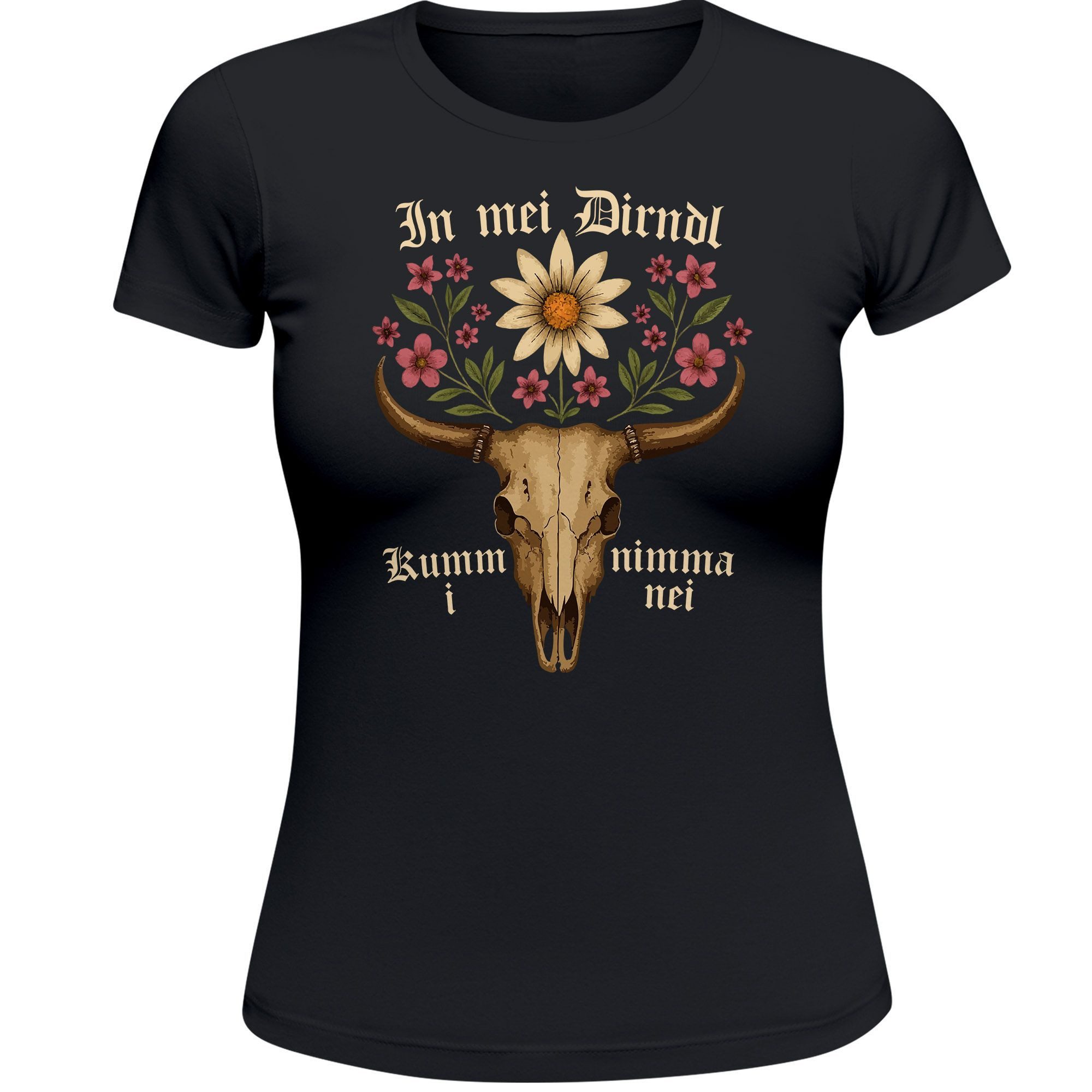 MoonWorks Print-Shirt Damen T-Shirt für das Oktoberfest Hirsch in mei Dirndl kumm i nimma mit Print