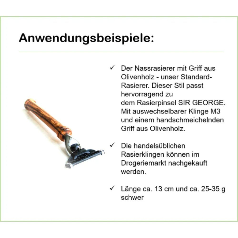 M3, Olivenholz-erleben Olivenholzgriff dekorativ, einsetzbar Nassrasierer Nassrasierer mit vielseitig 1-tlg., „K2“