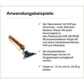 Olivenholz-erleben Nassrasierer Nassrasierer „K2“ mit Olivenholzgriff M3, 1-tlg., dekorativ, vielseitig einsetzbar