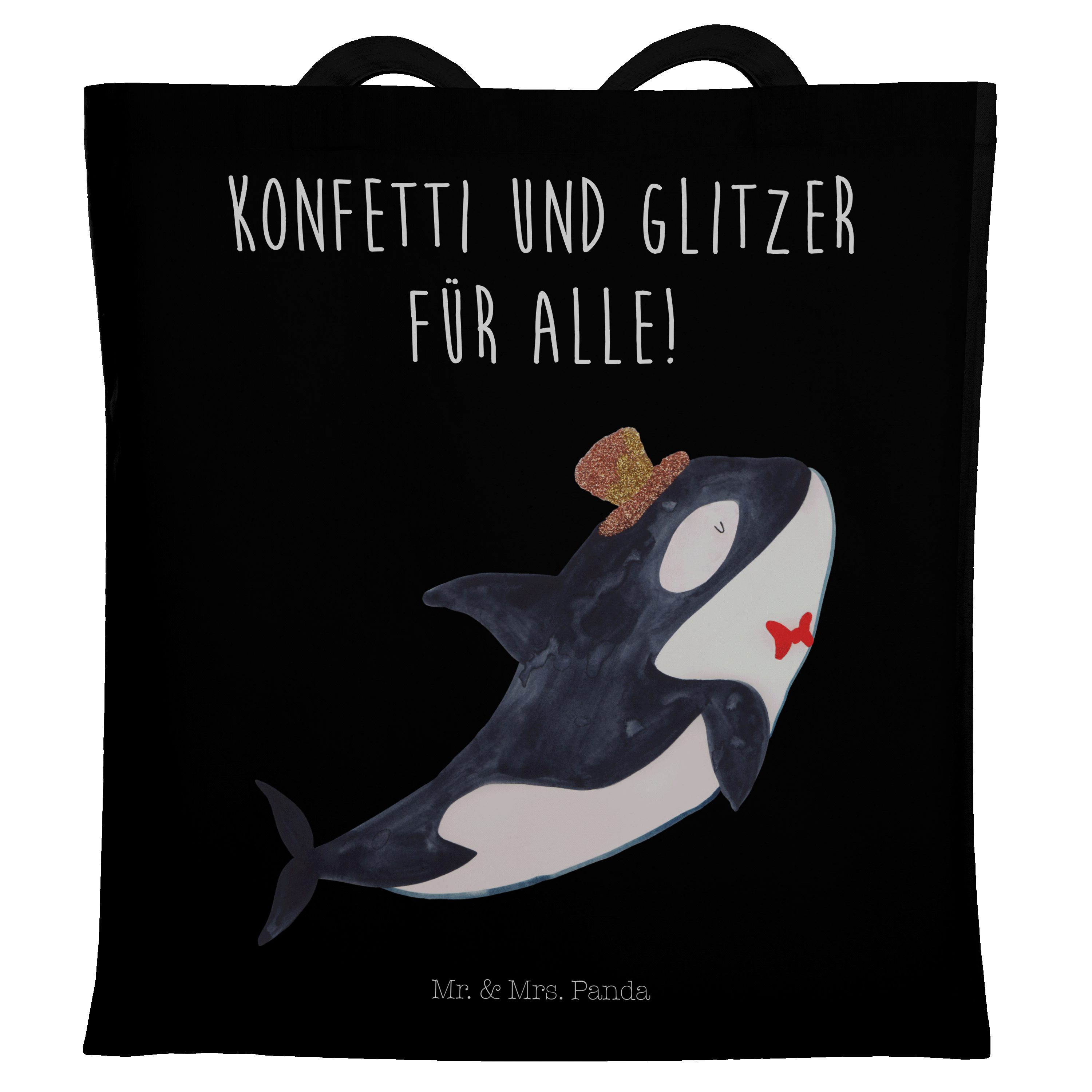 Mr. & Mrs. Panda Tragetasche Orca Zylinder - Schwarz - Geschenk, Fete, Urlaub, Glückwunsch, Meer, (1-tlg)