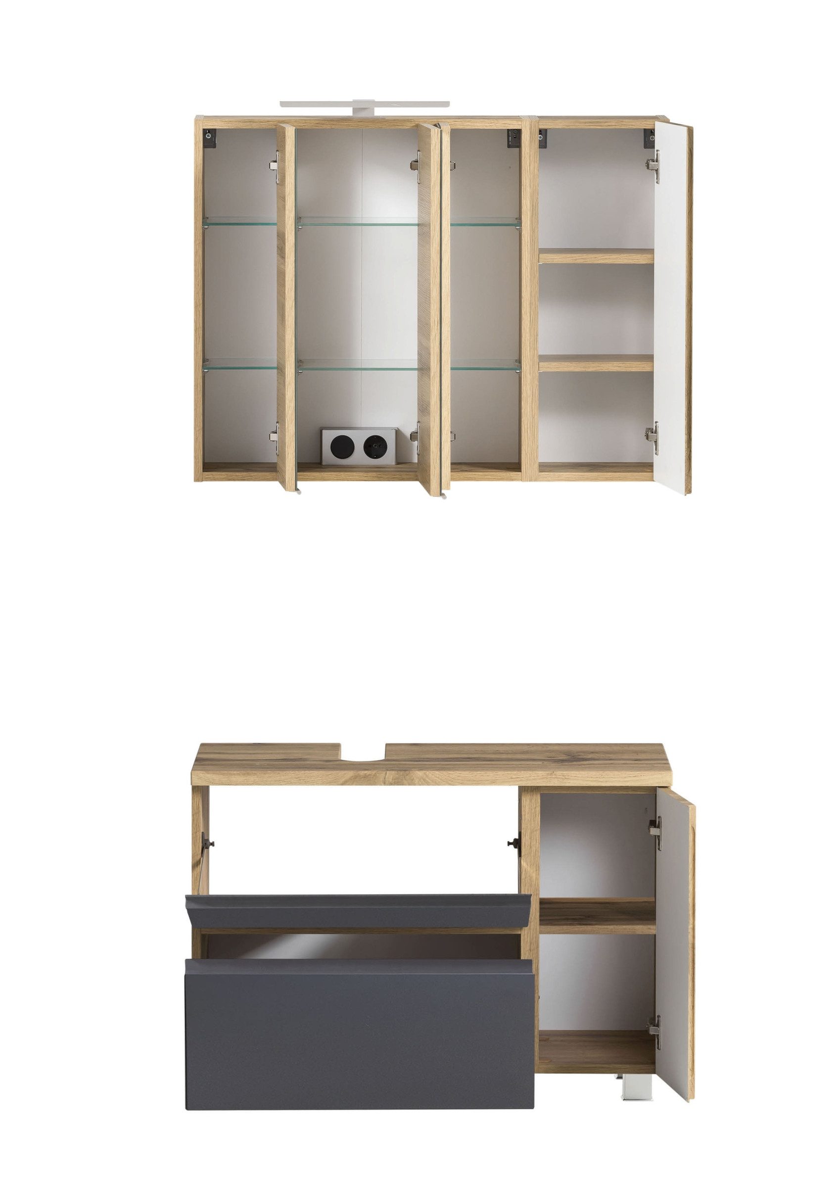 HELD MÖBEL Badmöbel-Set (2-tlg) in grau / Wotaneiche-Dekor - 85x195x35cm (BxHxT), (2-tlg)