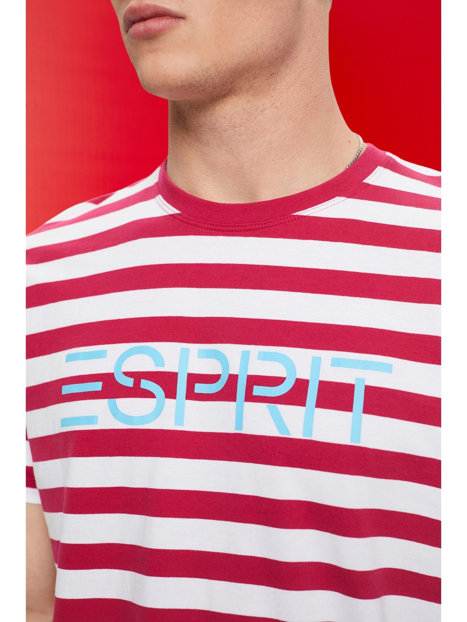 T-Shirt PINK DARK Esprit Baumwoll-T-Shirt (1-tlg) Gestreiftes