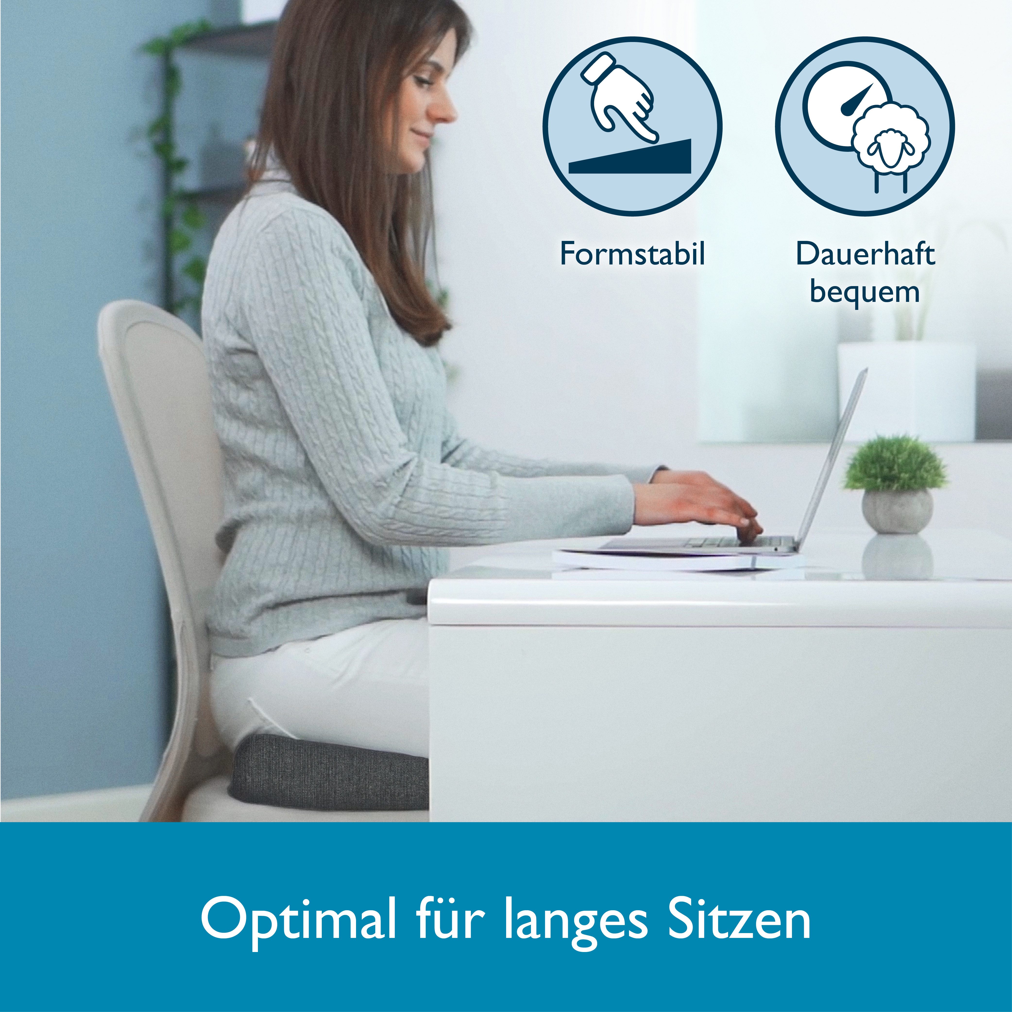Beautissu Stuhlkissen Sitz Keilkissen formstabil Anti-Rutsch BeauErgo, Anthrazit, Rutsch Bezug Waschbar & Reißverschluss – Ergonomisches Sitzkissen