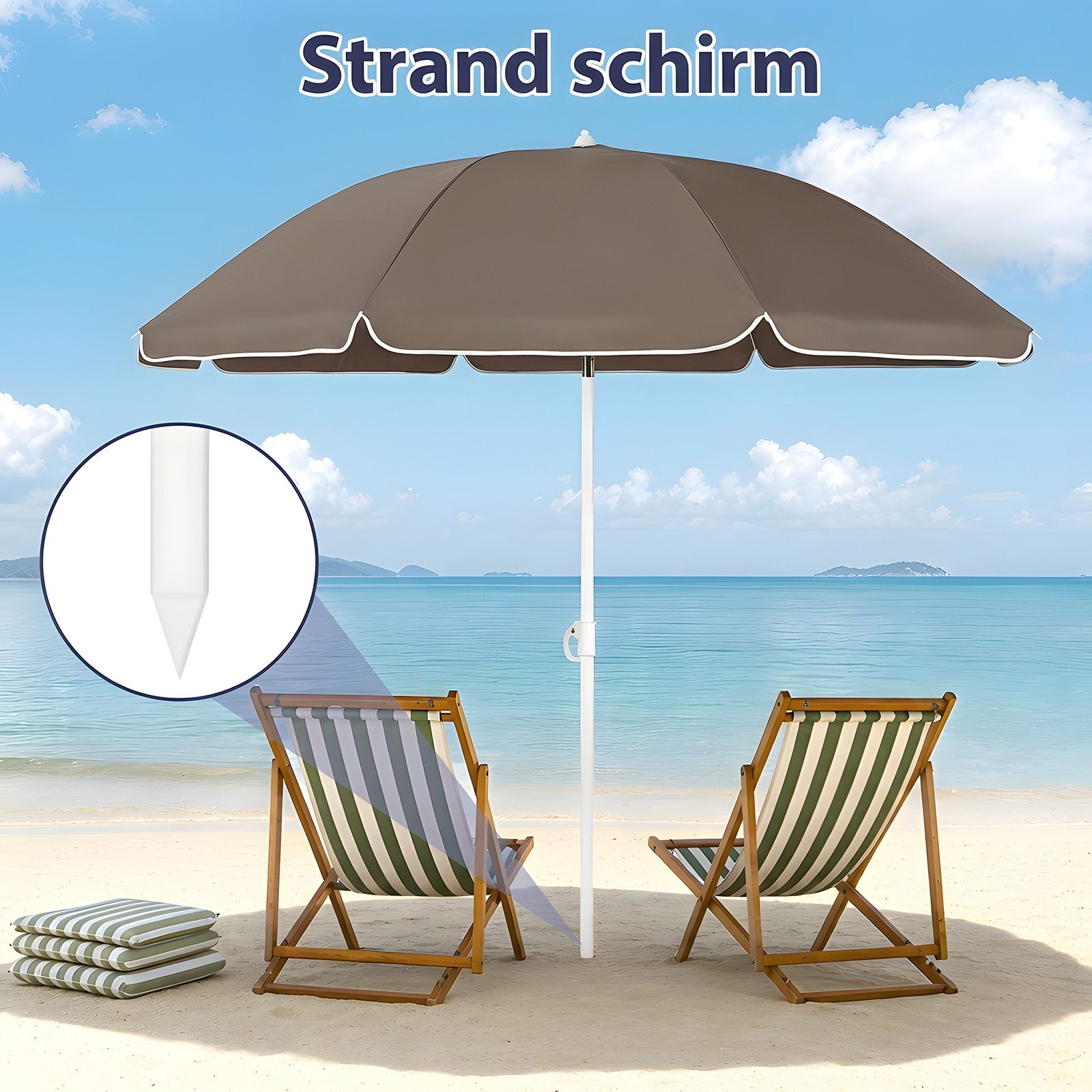 SUNULA Sonnenschirm Ø140/Ø160 cm Balkonschirm Rund Strandschirm mit Schutzhülle, LxB: 140x140 cm, 140 cm mit Knickfunktion, Höhenverstellbar, Leicht zu Transportieren
