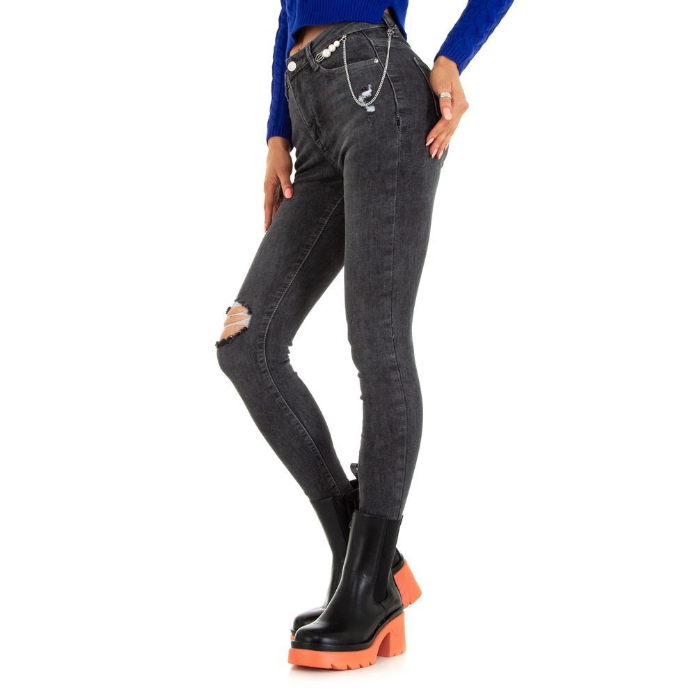 Ital-Design Skinny-fit-Jeans Damen Freizeit Destroyed-Look Stretch Skinny Jeans in Schwarz