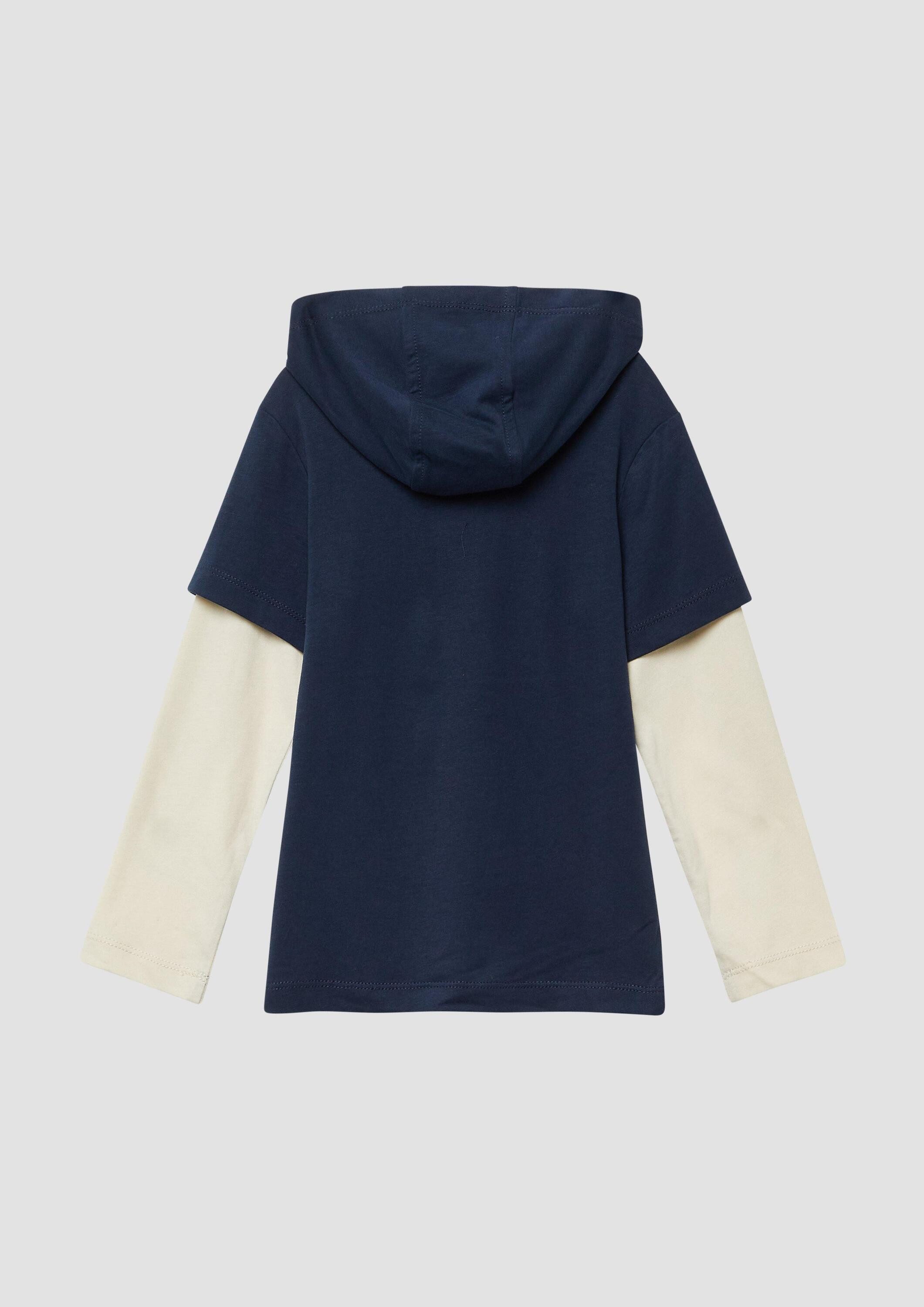 s.Oliver Langarmshirt T-Shirt Longsleeve mit Kapuze in Double-Layer-Optik