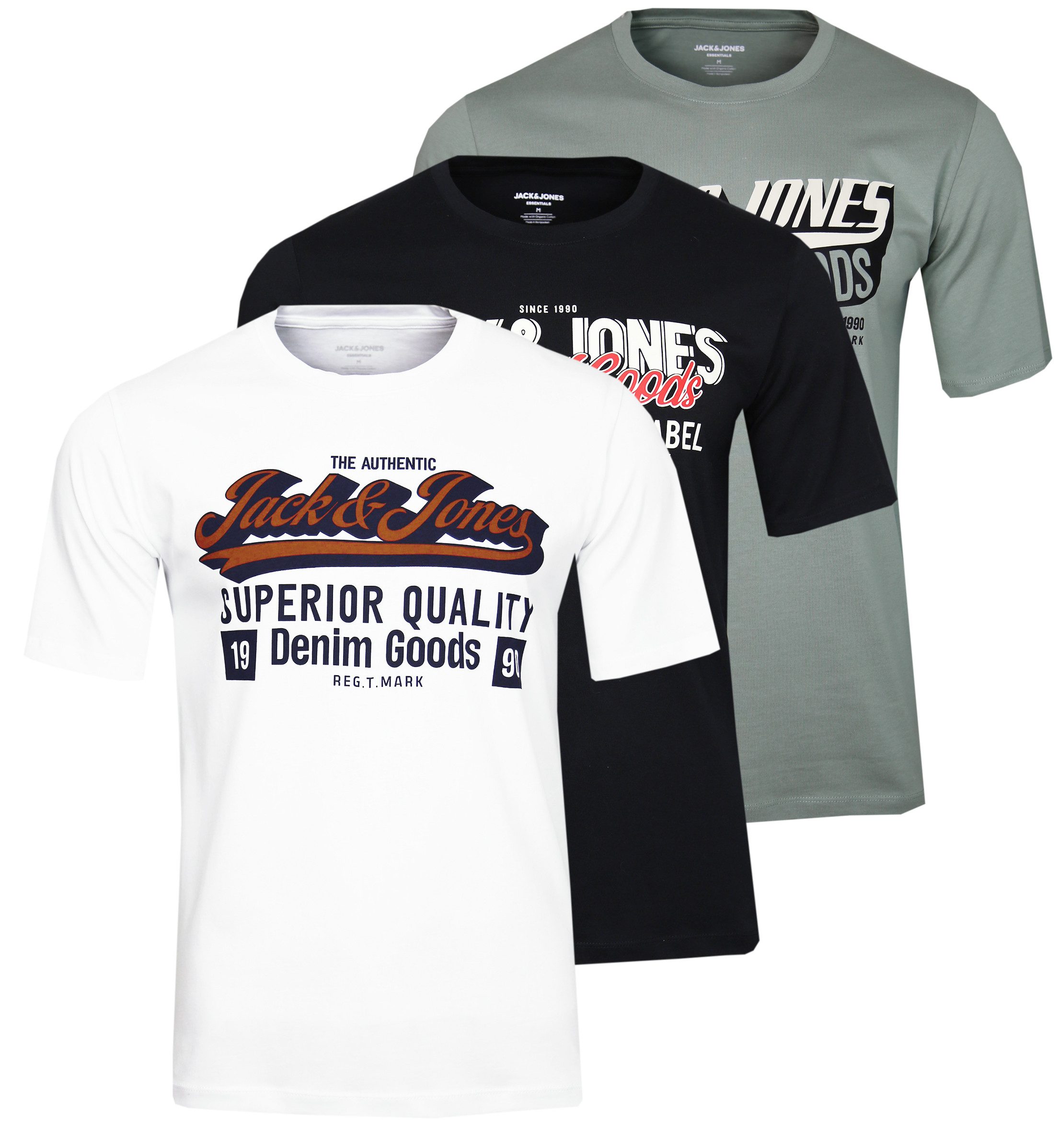 Print-Shirt Jack & Jones Rundhalsshirt JJETHAN TEE SS CREW NECK 3PK MP NOOS
