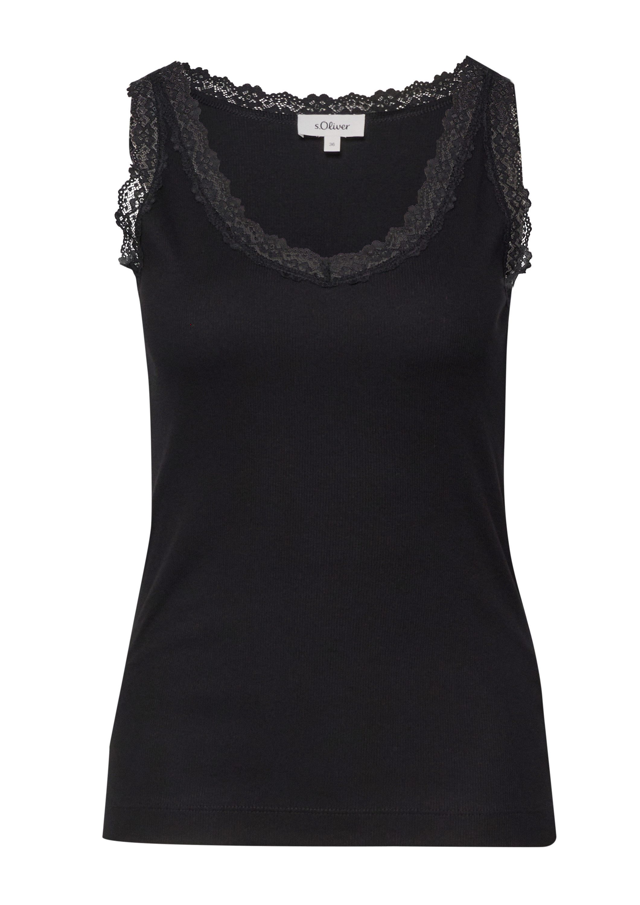 s.Oliver Muscleshirt T-Shirt Geripptes Tanktop mit Spitze
