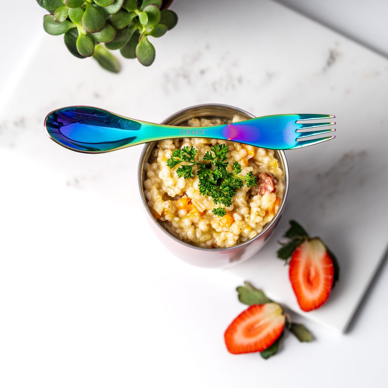 LEKKABOX Campinglöffel Edelstahl Spork 19cm – Löffel Gabel To Go für Brotdose, Löffel & Gabel in einem – die perfekte Größe für Thermobehälter