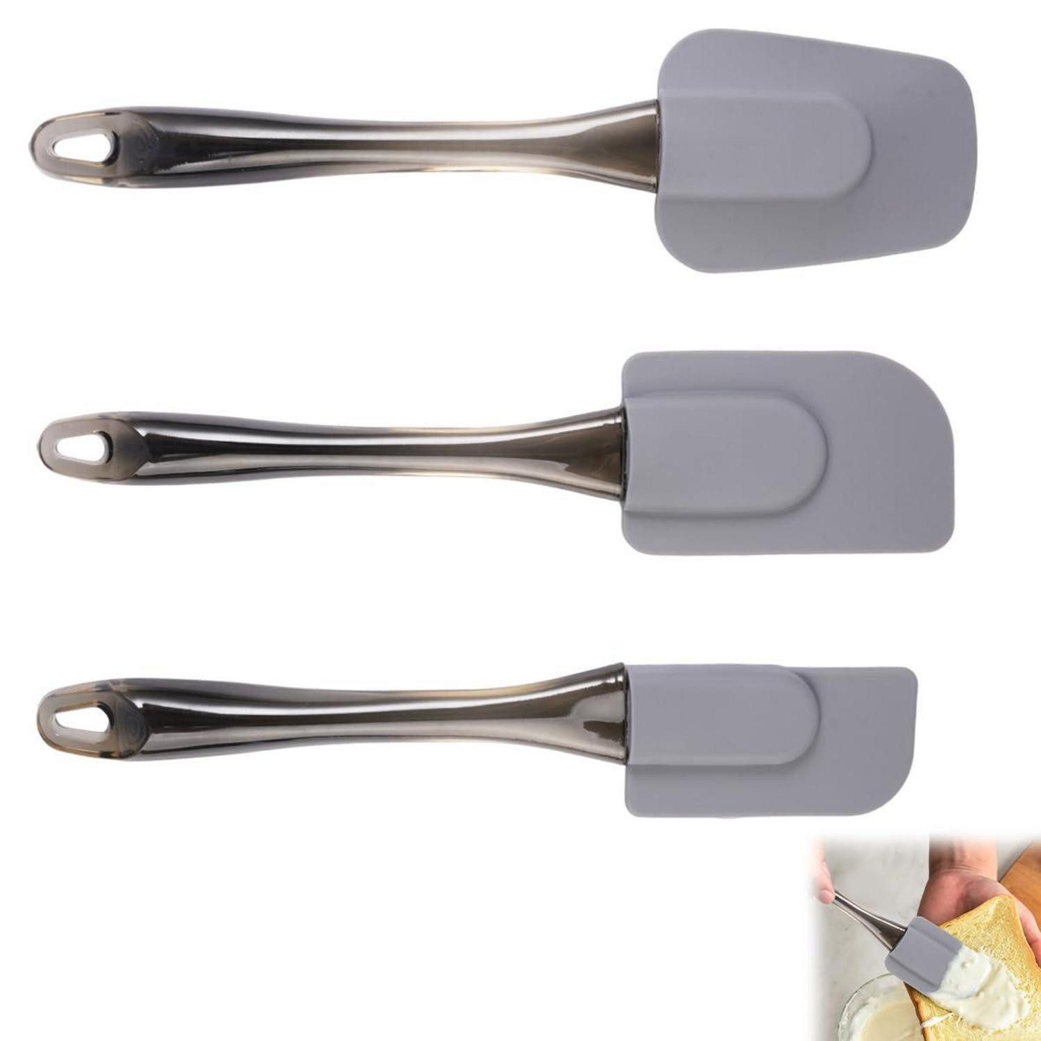 LuxusKollektion Teigschaber Teigspachtel Set 3-tlg Grau Silikon
