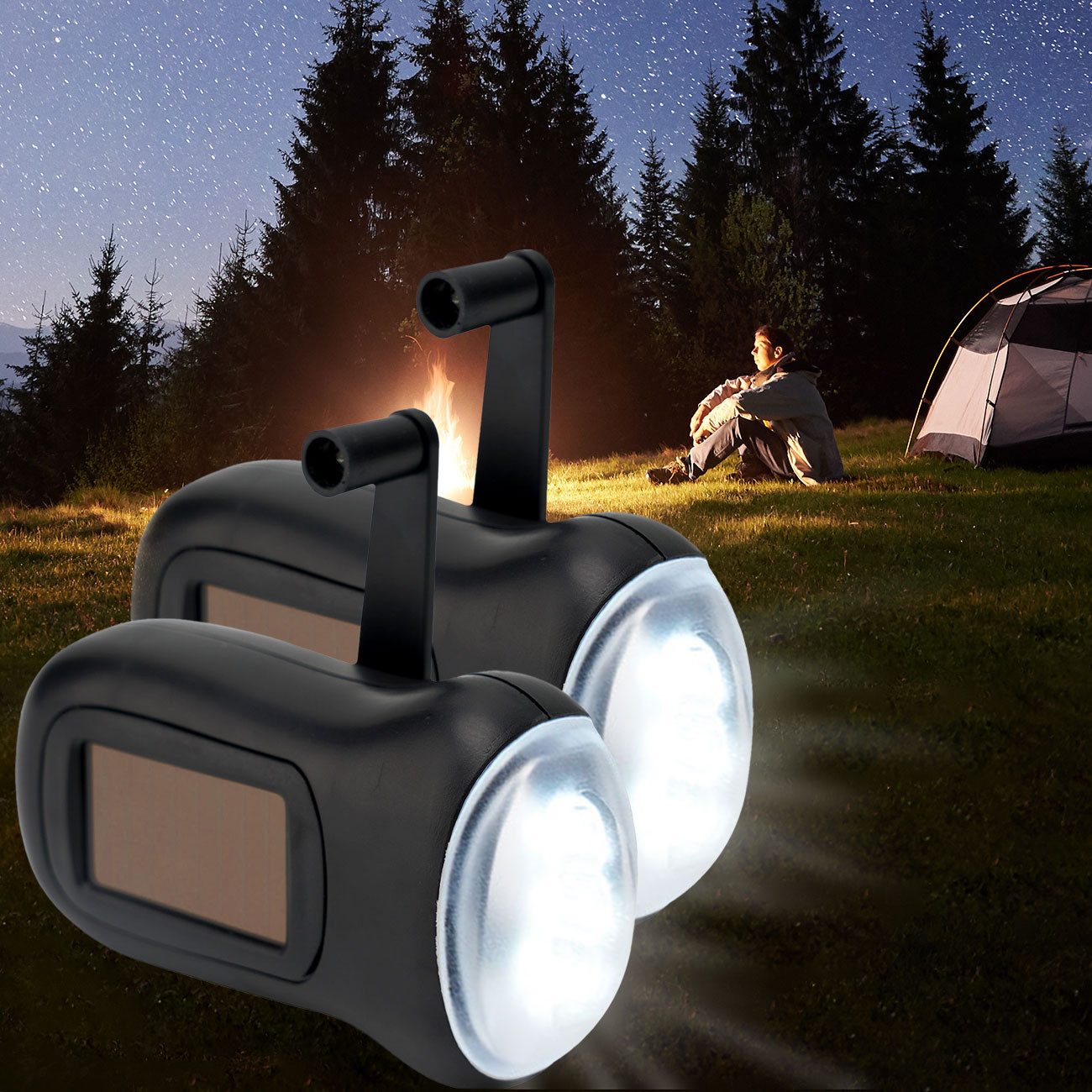 Casativo LED Taschenlampe LED-Dynamo-Taschenlampe mit Solar & Kurbel 3 LEDs 20lm, Akku, Outdoor (2-St., 1er-Set & 2er-Set), Dynamo-Taschenlampe mit Solar & Kurbel 3 High-Power-LEDs 40mAh-Akku