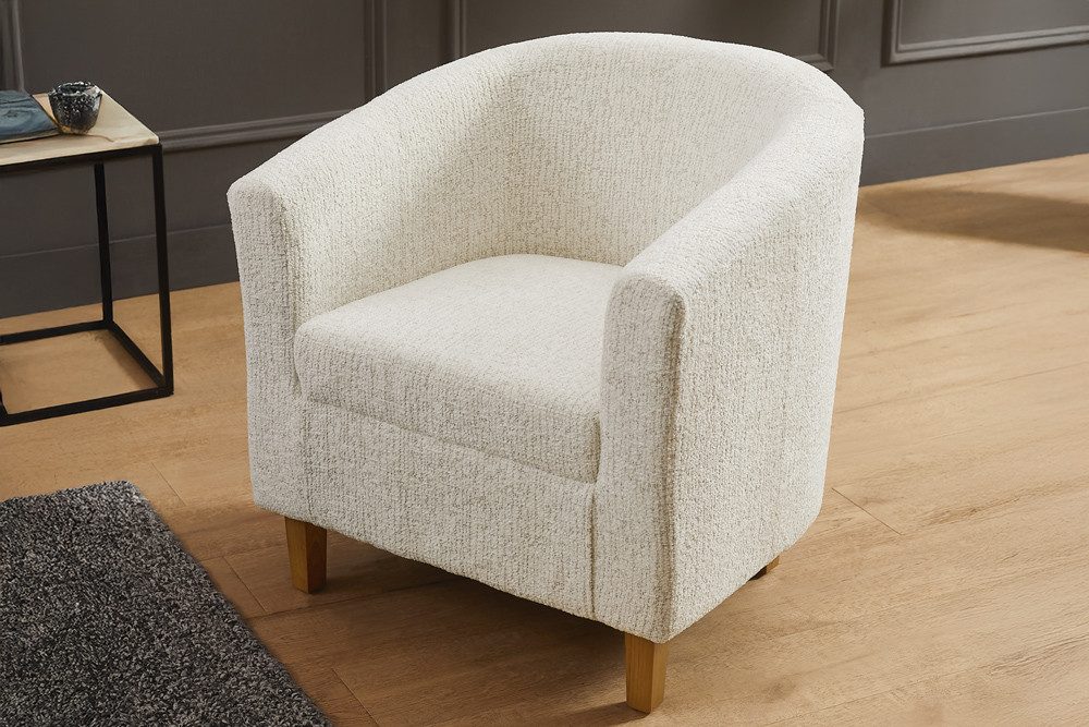 riess-ambiente Loungesessel HEMINGWAY beige/natur - Bouclé Tweed, Gummibaum, Weich, mit Armlehnen (Einzelartikel, 1-St), Moderner Cocktailsessel - ideal für Wohn- & Schlafzimmer oder beim TV