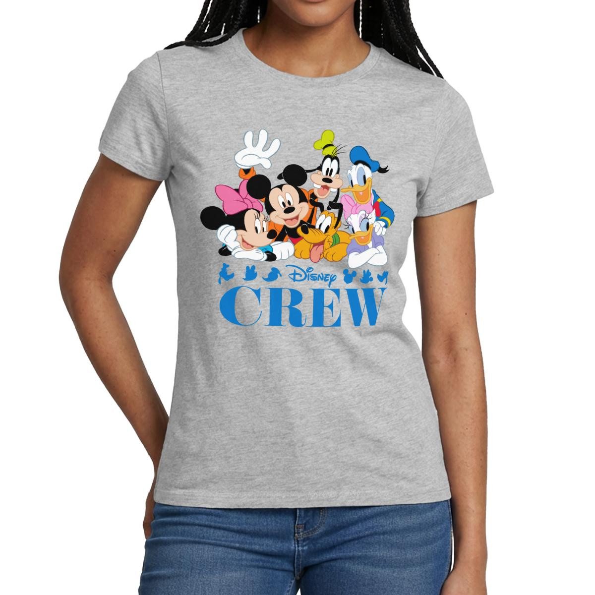 Spreadshirt T-Shirt Mickey & Minnie Pluto Goofy Daisy Donald Crew Frauen T-Shirt (1-tlg) Slim Fit, fällt klein aus