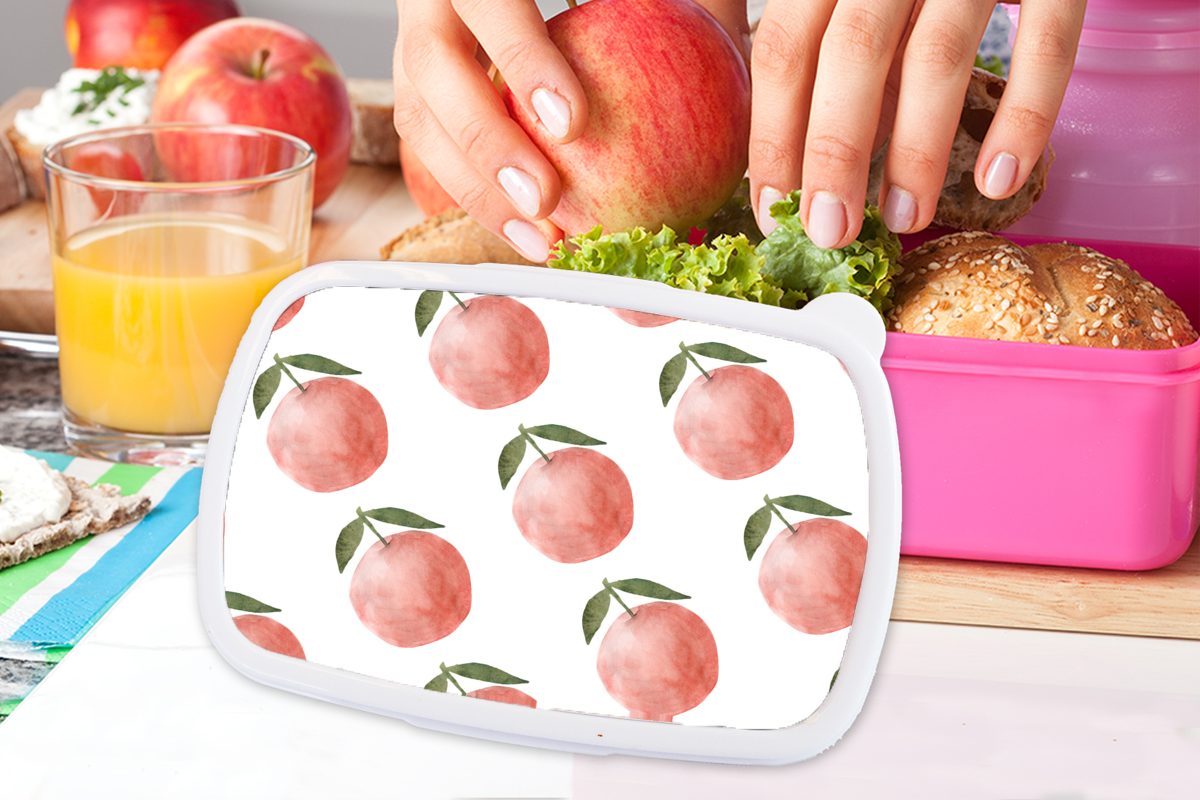 Kunststoff Kinder, Lunchbox Brotbox Kunststoff, Mädchen, Erwachsene, für - Schablonen, Snackbox, Äpfel rosa Obst (2-tlg), MuchoWow Brotdose -