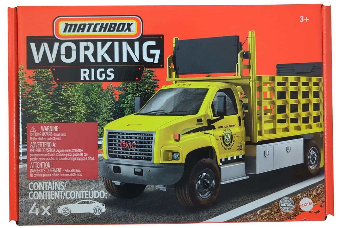 Mattel® Spielzeug-Baumaschine Mattel HCC07 Matchbox Working Rigs, 4er-Pack Baumaschinen, Baustellenf