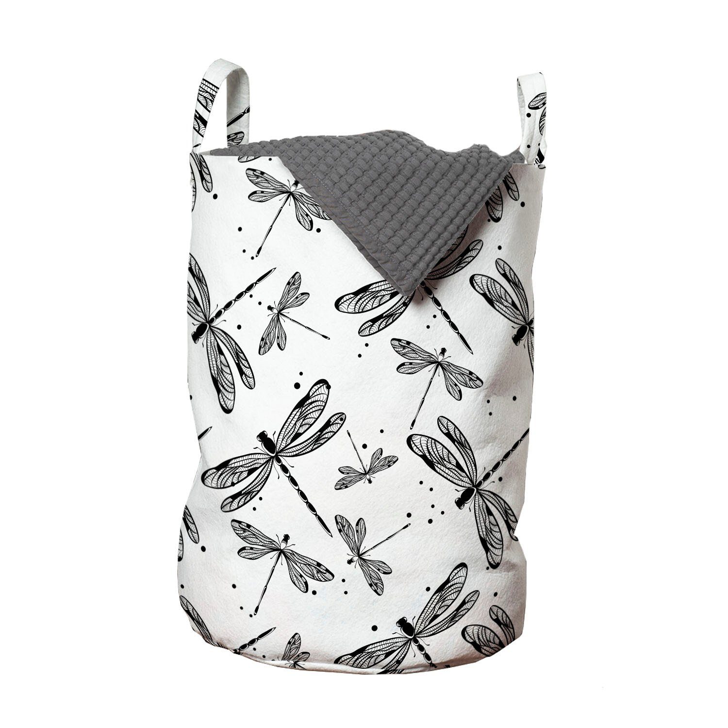 Abakuhaus Wäschesäckchen Wäschekorb mit Griffen Kordelzugverschluss für Waschsalons, Libelle Floh Schmetterling Motive