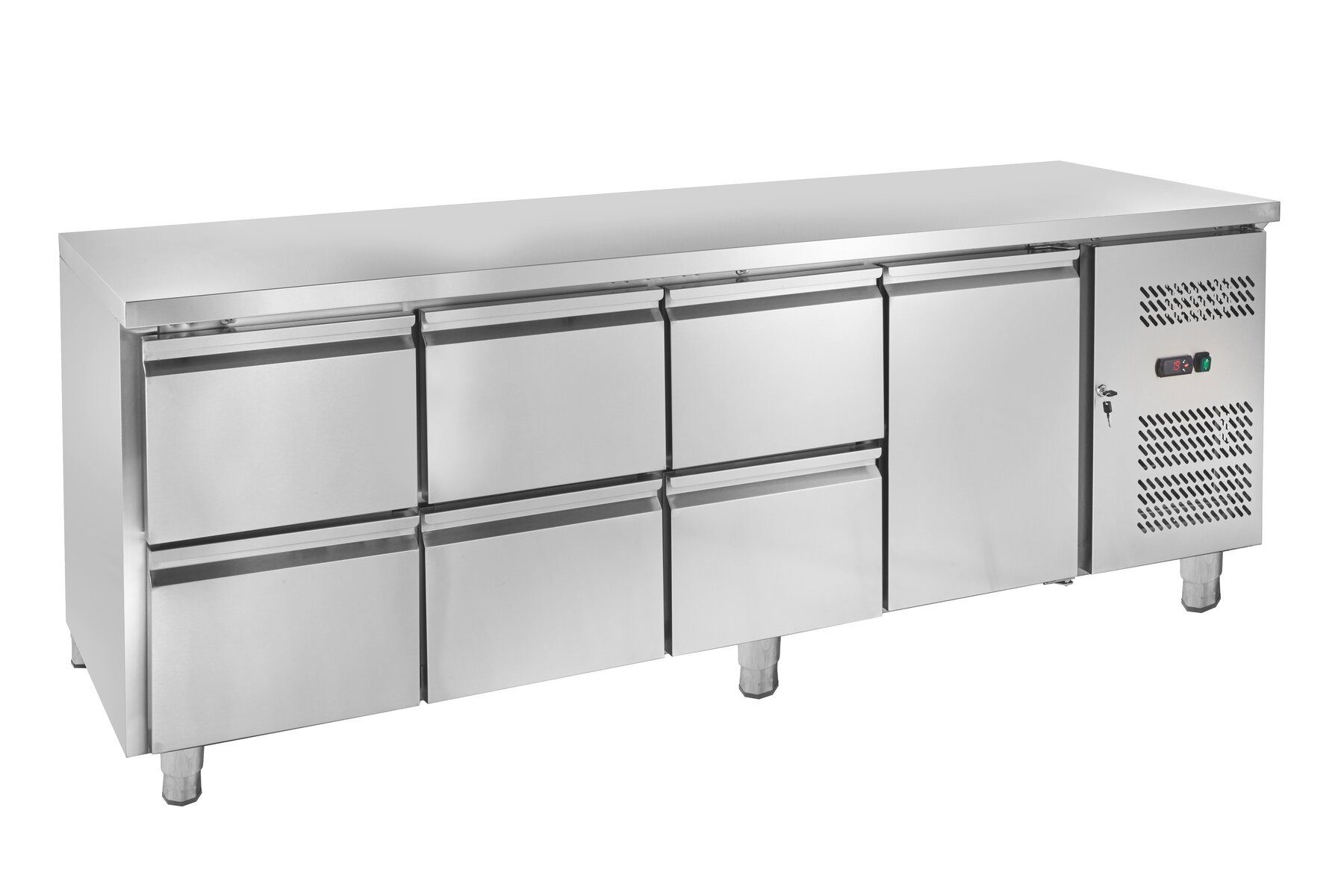 GastroHero Dönergrill Kühltisch Edelstahl GN 1/1 1 Tür 6 Schubladen, 398 W