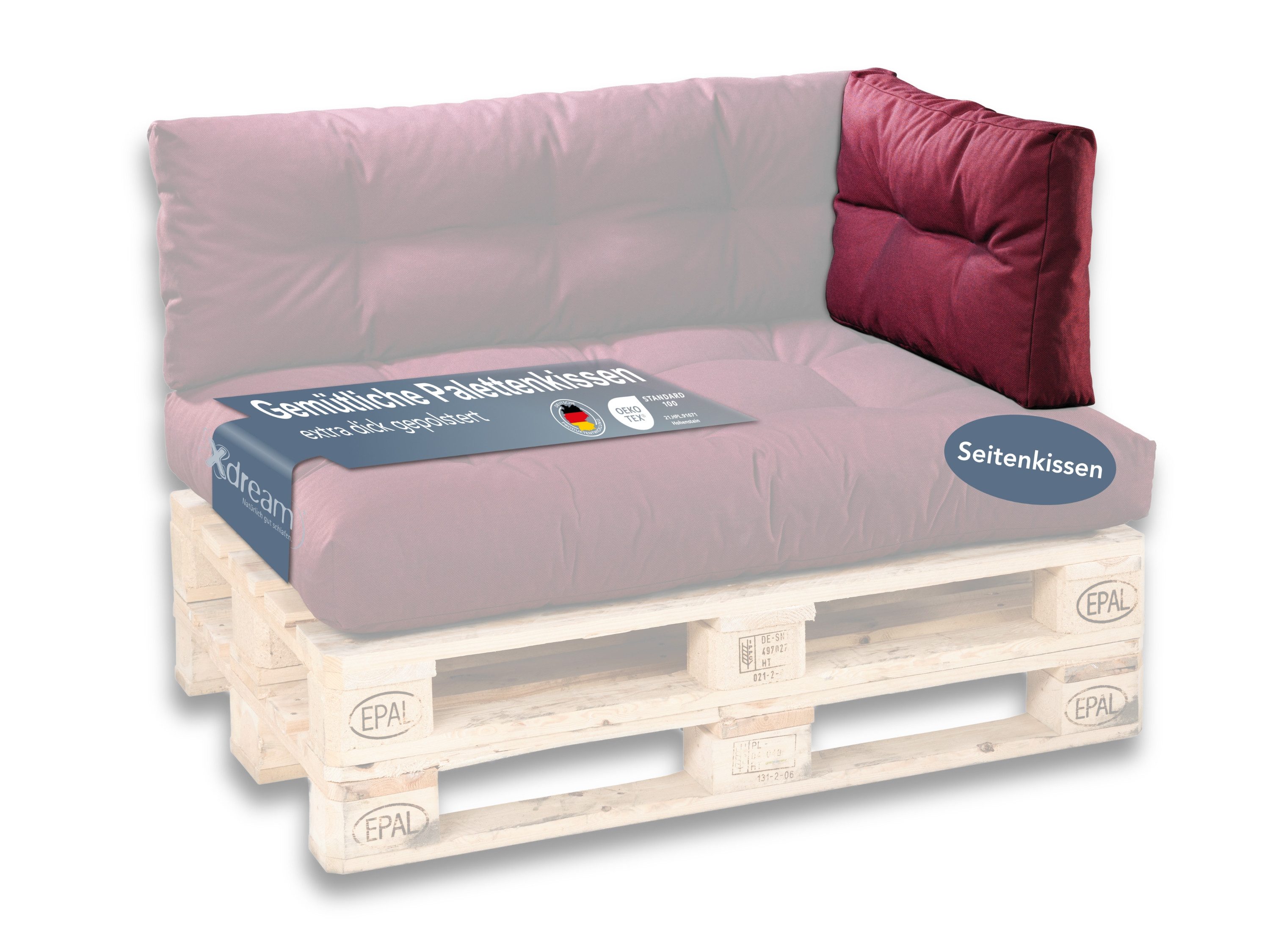 XDREAM Palettenkissen Sitzkissen, Rückenkissen und Seitenkissen (Einzeln oder als Set), passend für handelsübliche Europaletten/ Indoor & Outdoor geeignet