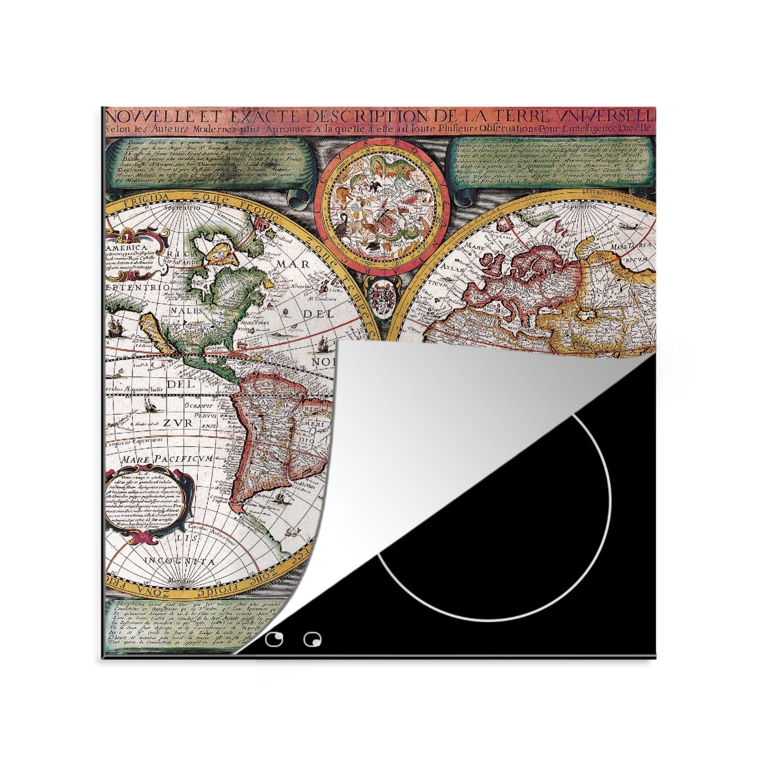 MuchoWow Karte cm, Ost (1 78x78 - West Ceranfeldabdeckung, - Zwei - für küche Herdblende-/Abdeckplatte - tlg), Vintage, Arbeitsplatte Welten Vinyl,