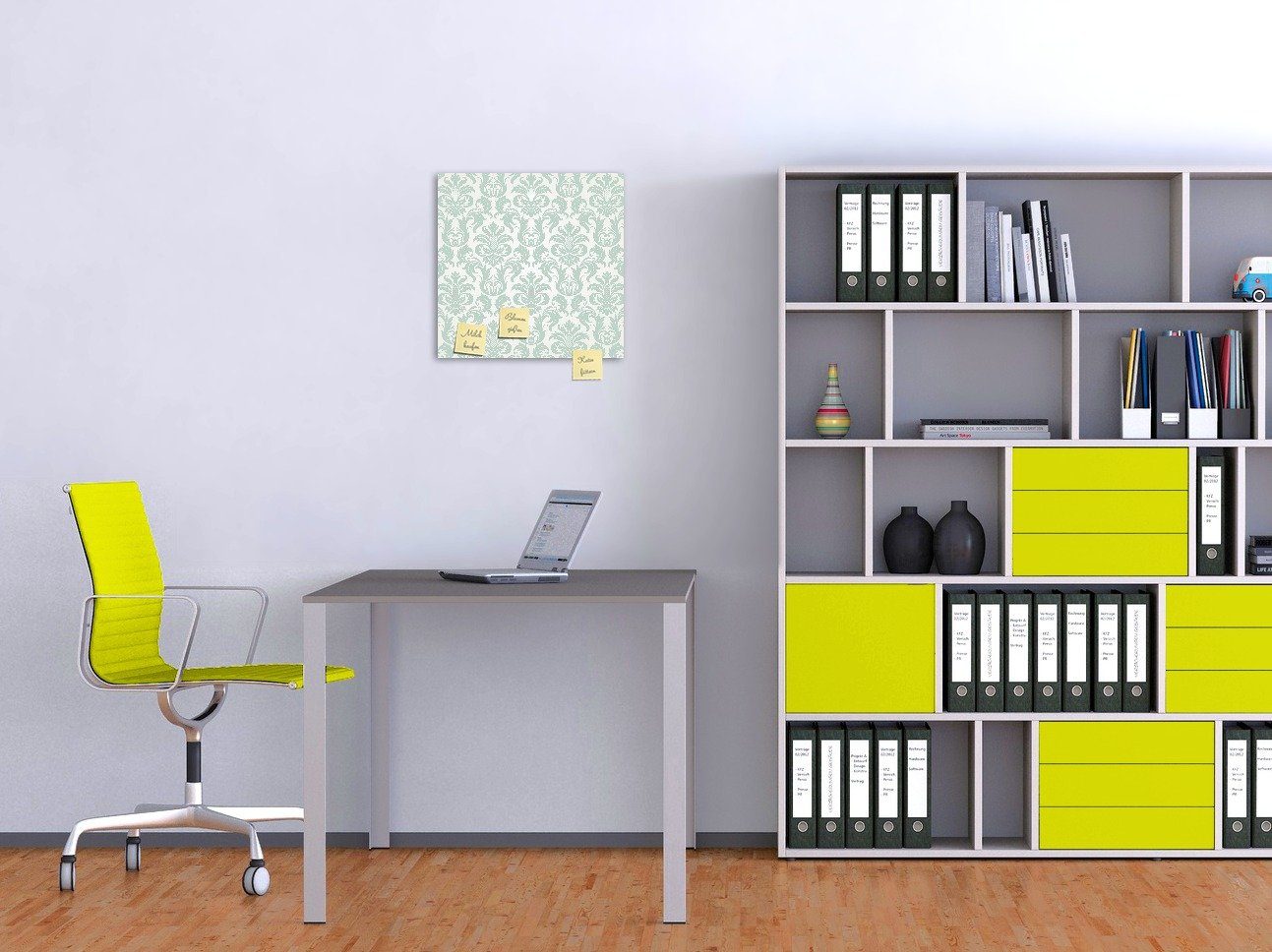 Wallario Memoboard Königliche Schnörkelei in weiß und grün