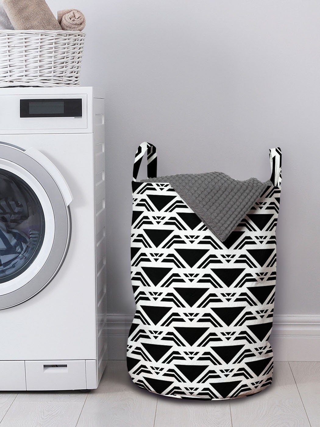 Abakuhaus Wäschesäckchen Wäschekorb mit Triangles Moderne Waschsalons, und Geometrisch Bars Kordelzugverschluss Griffen für
