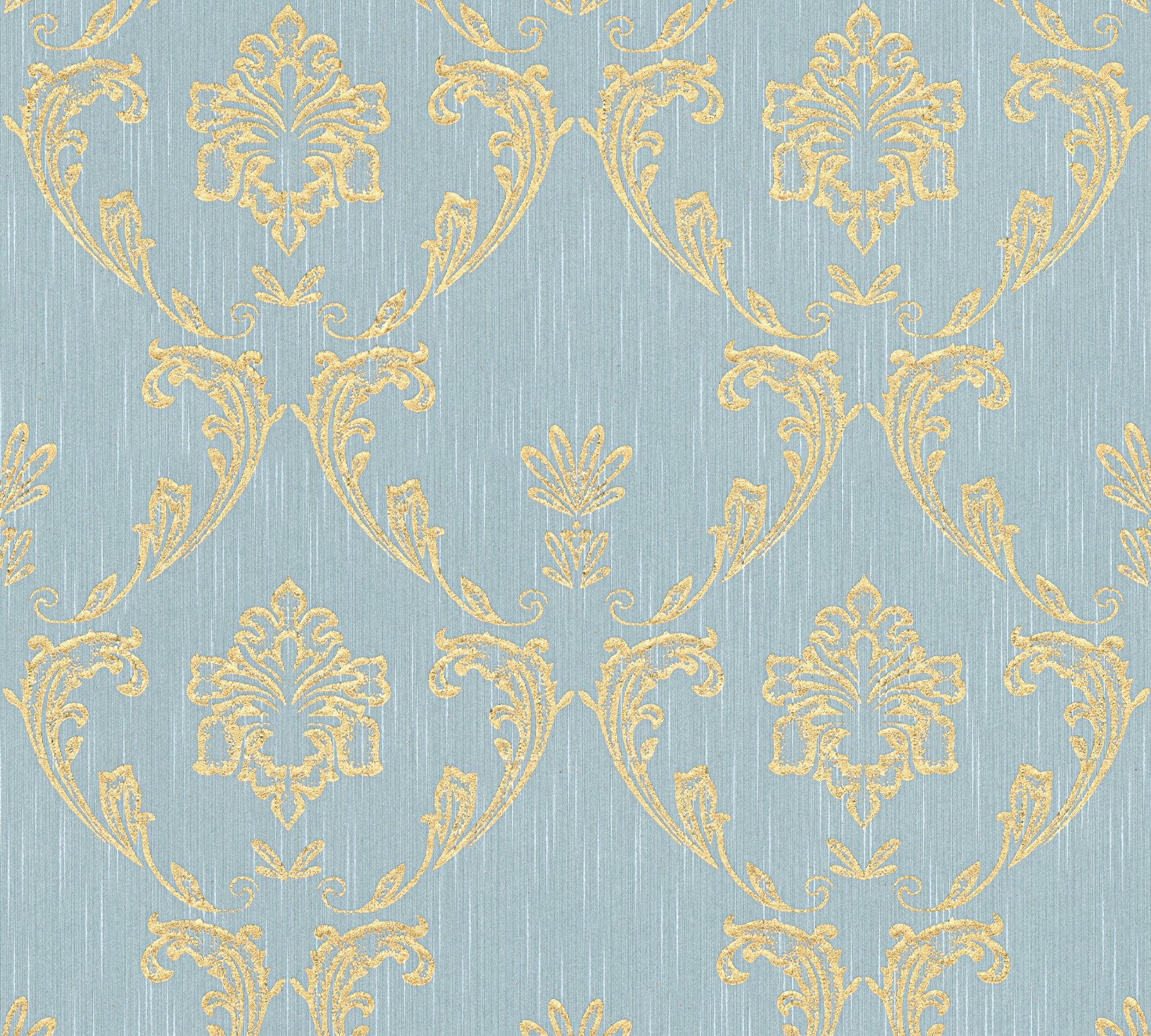 Ornament Paper Tapete Barock Metallic Silk, gold/blau/grün samtig, Architects A.S. Textiltapete Barock, Création glänzend, matt,