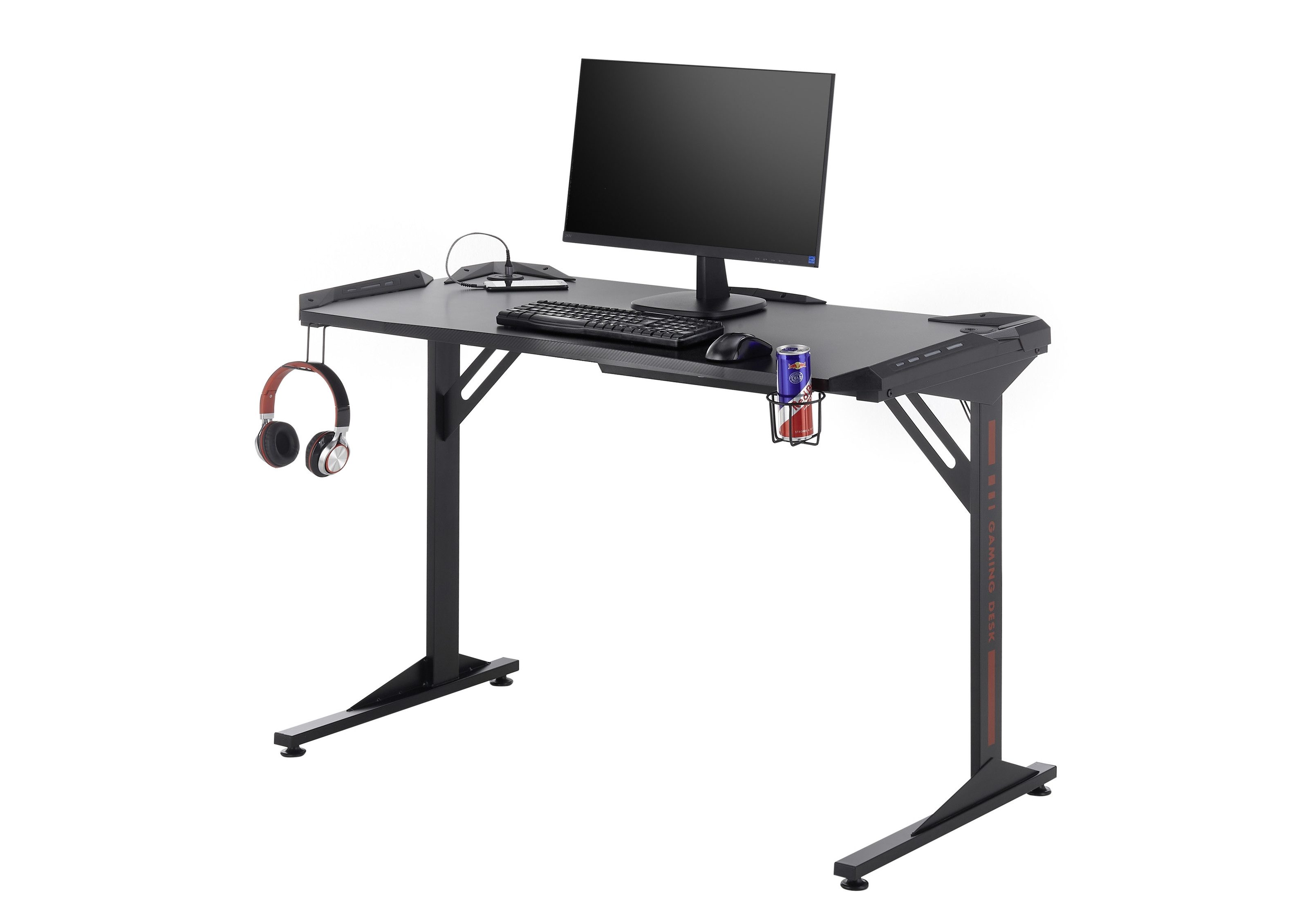 PREISBRECHER Gamingtisch BC 3110, LED-Wechselbeleuchtung, in Schwarz / Carbonoptik - 119x76x60cm (BxHxT)