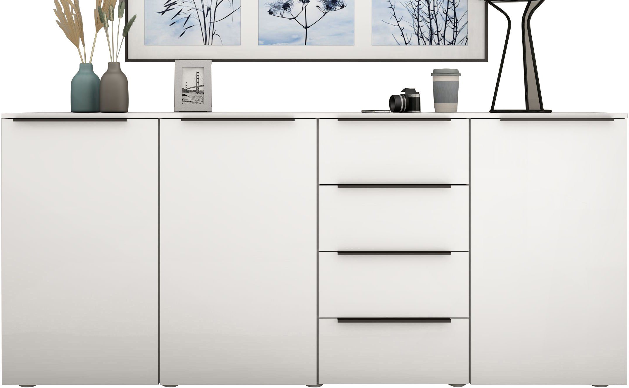 borchardt Möbel Highboard Tom, Sideboard mit Metallgriffen, 3Türen und 4 Schubkästen, Breite 200 cm