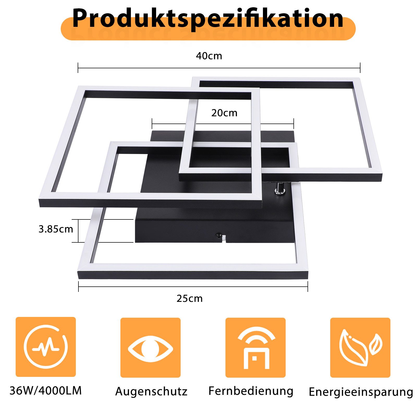 ZMH LED Deckenleuchte Wohnzimmer Schwarz/Weiß 3000-6500K günstig online kaufen