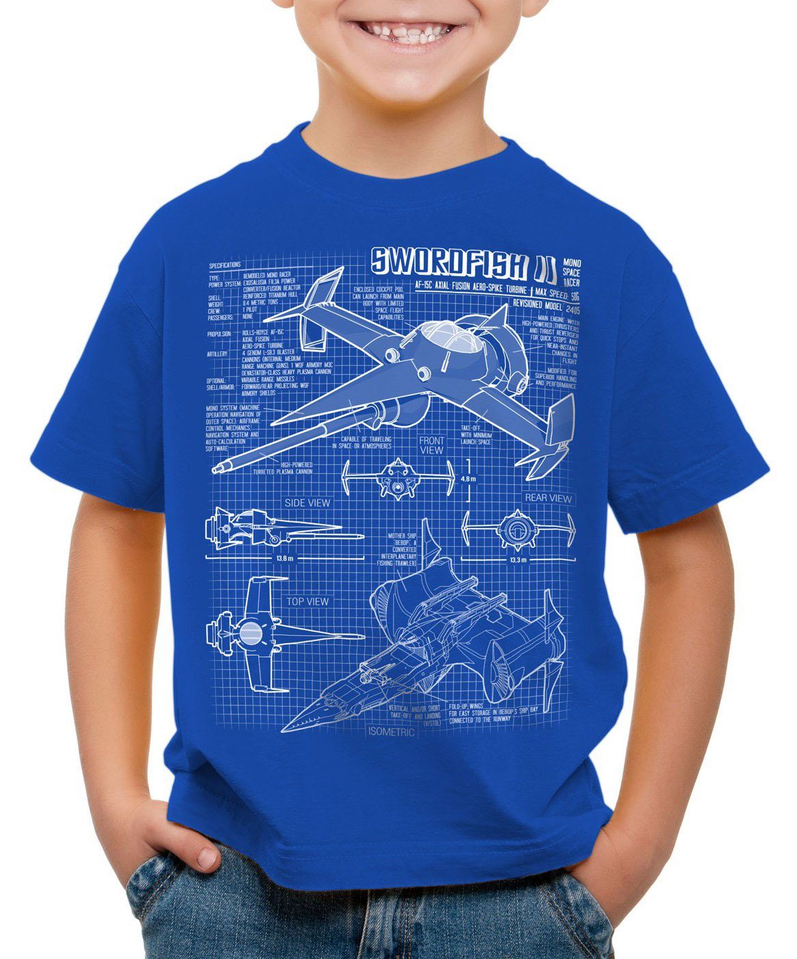 style3 Print-Shirt Kinder T-Shirt Bebop Swordfish II mono racer cowboy blau