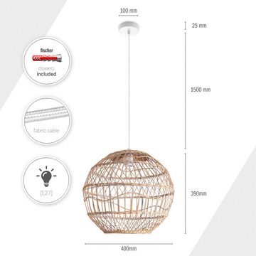 Paco Home Pendelleuchte MAITE, ohne Leuchtmittel, Rattan Hängeleuchte Korblampe Rund E27 Boho Stil Modern Wohnzimmer