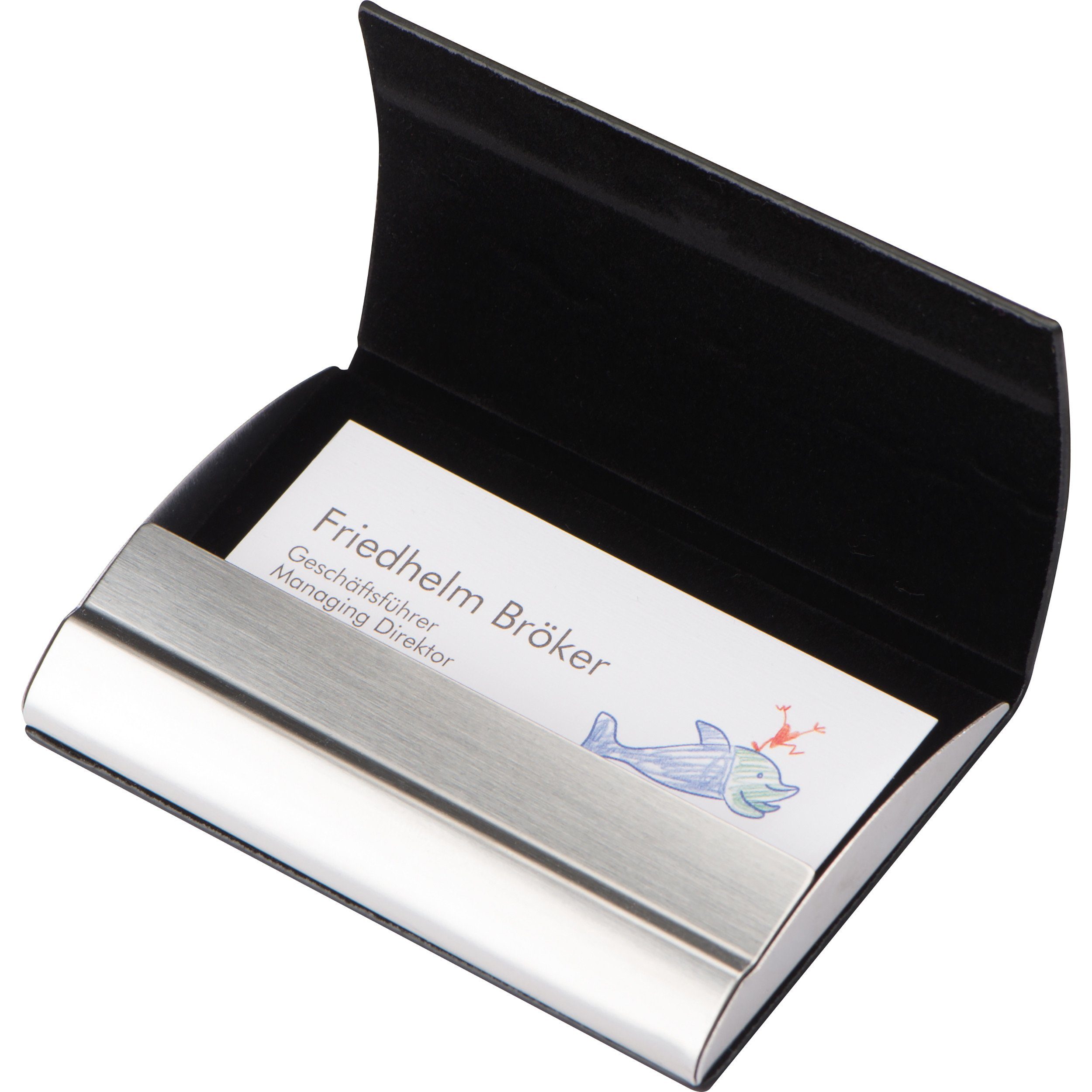 Easy Gifts Visitenkarten Visitenkartenetui aus Metall mit Kunstlederbezug und Magnetverschluß