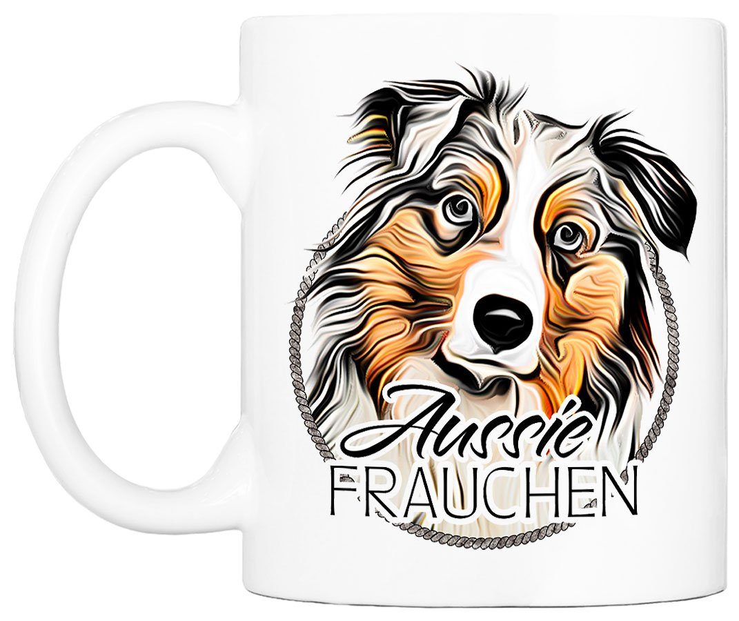 bedruckt, ml mit - Hundefreunde, Cadouri für AUSSIE Hunderasse, Tasse Geschenk, beidseitig Keramik, Kaffeetasse FRAUCHEN 330 handgefertigt,